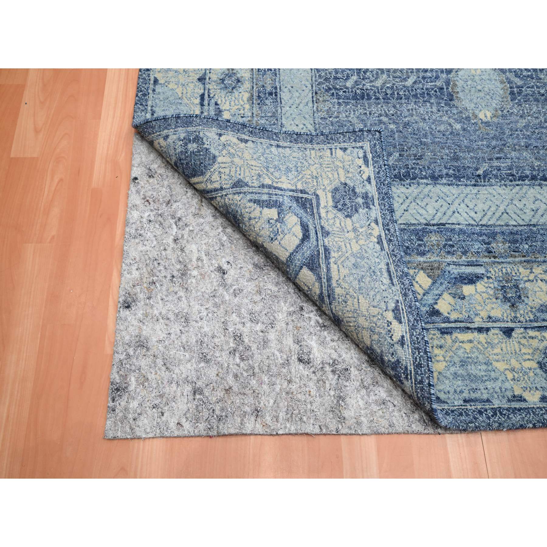 9'x12'5" Yale Blue, Pinecone Design, 100% Pure Wool, Thick and Plush, Hand Knotted Oriental Rug Sh75491