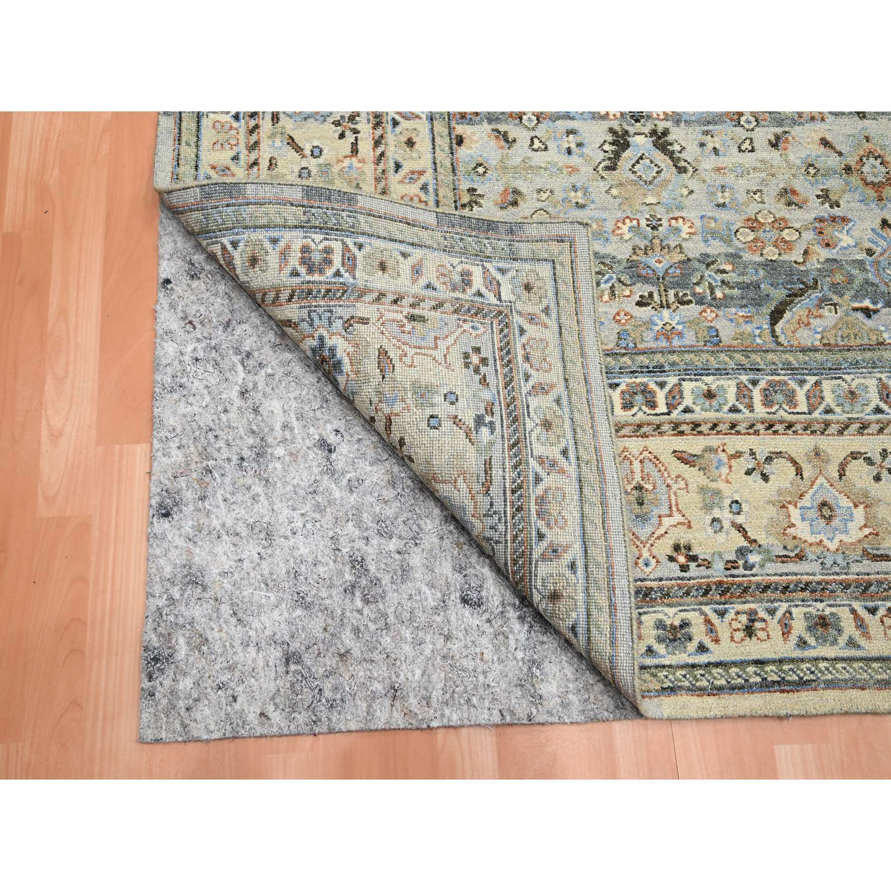 9'x12' Shades of Gray, Abrash Persian Design, 100% Pure Wool, Zero Pile, Shaved Low, Hand Knotted Oriental Rug Sh75493