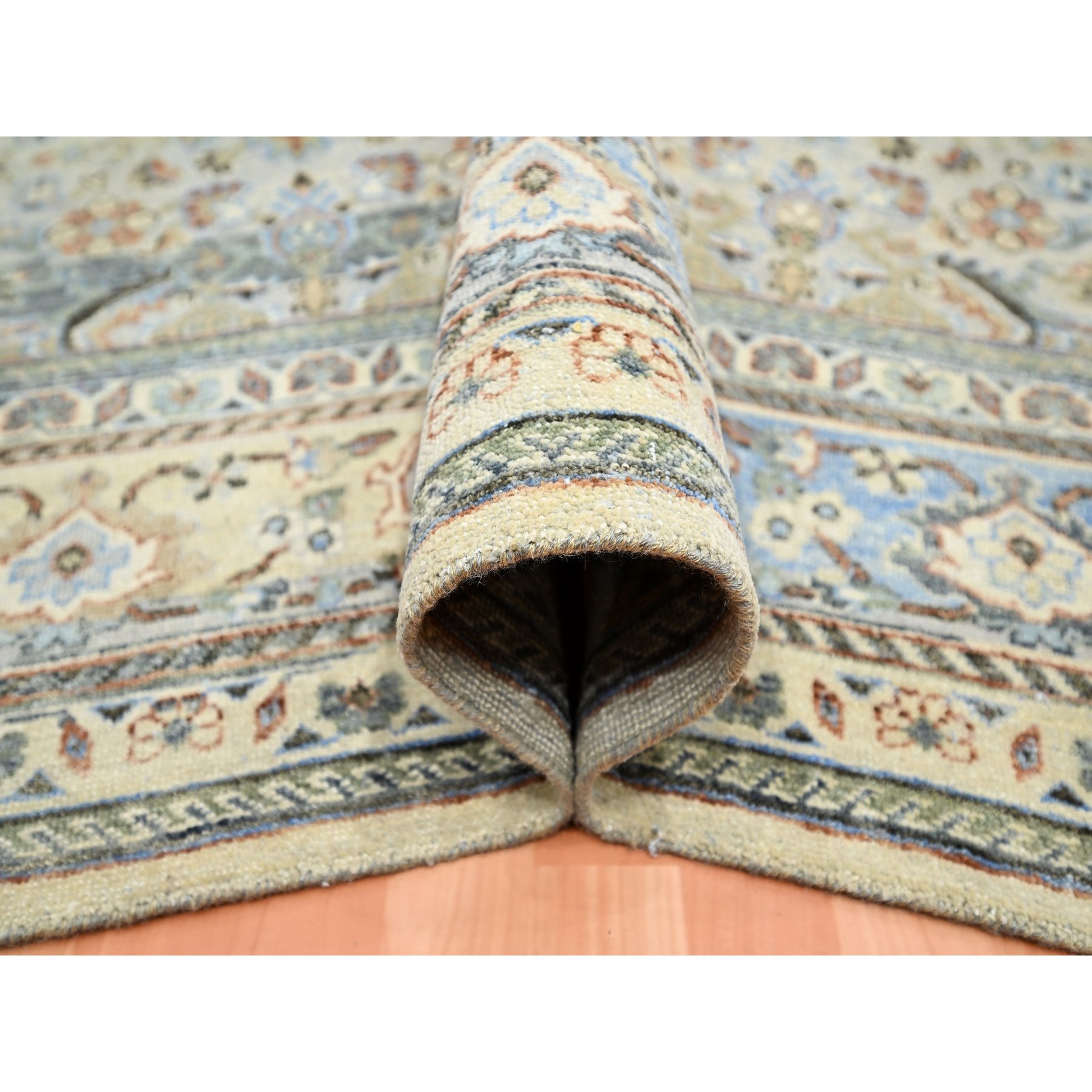 9'x12' Shades of Gray, Abrash Persian Design, 100% Pure Wool, Zero Pile, Shaved Low, Hand Knotted Oriental Rug Sh75493