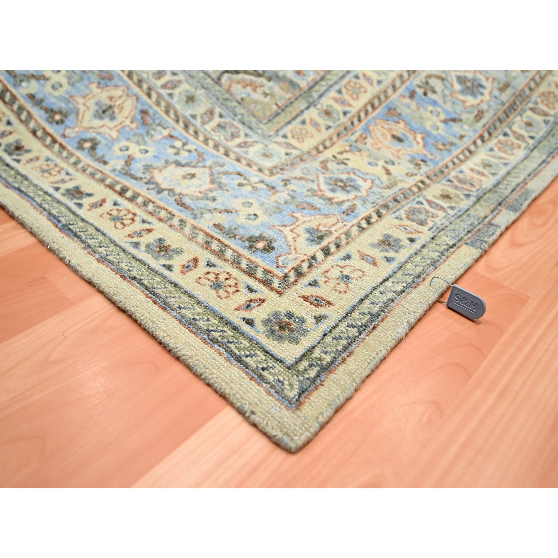 9'x12' Shades of Gray, Abrash Persian Design, 100% Pure Wool, Zero Pile, Shaved Low, Hand Knotted Oriental Rug Sh75493