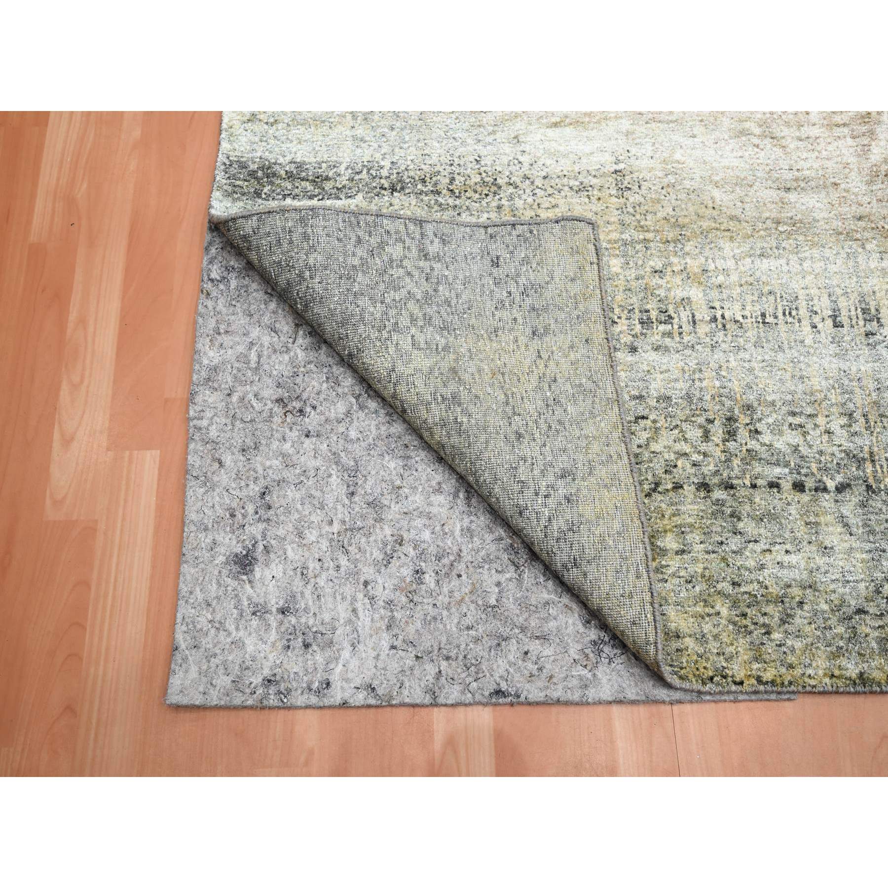 9'x12'5" Tan Brown with Gray, THE EYE, 100% Pure Silk, Soft to the Touch, Hand Knotted Oriental Rug Sh75495