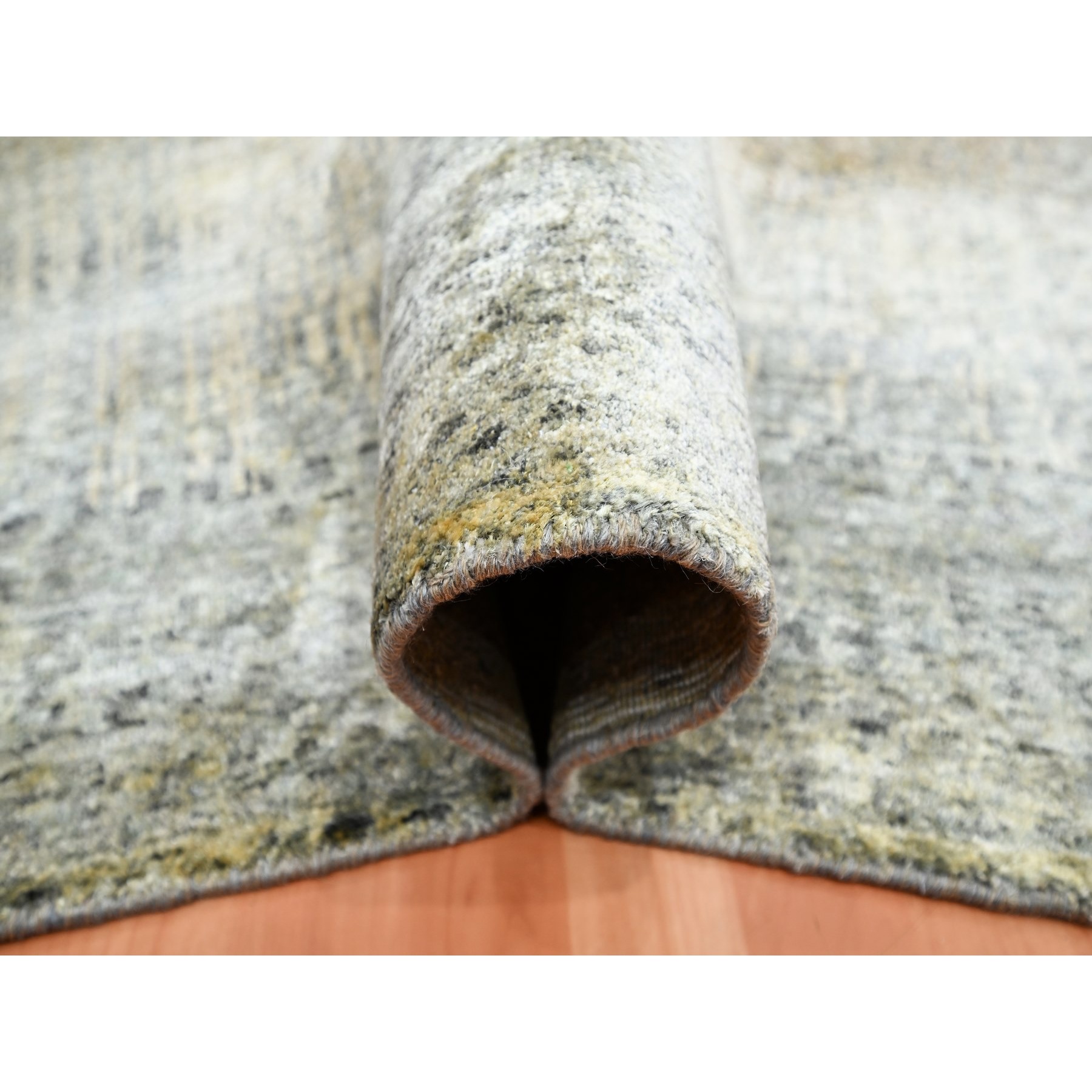 9'x12'5" Tan Brown with Gray, THE EYE, 100% Pure Silk, Soft to the Touch, Hand Knotted Oriental Rug Sh75495