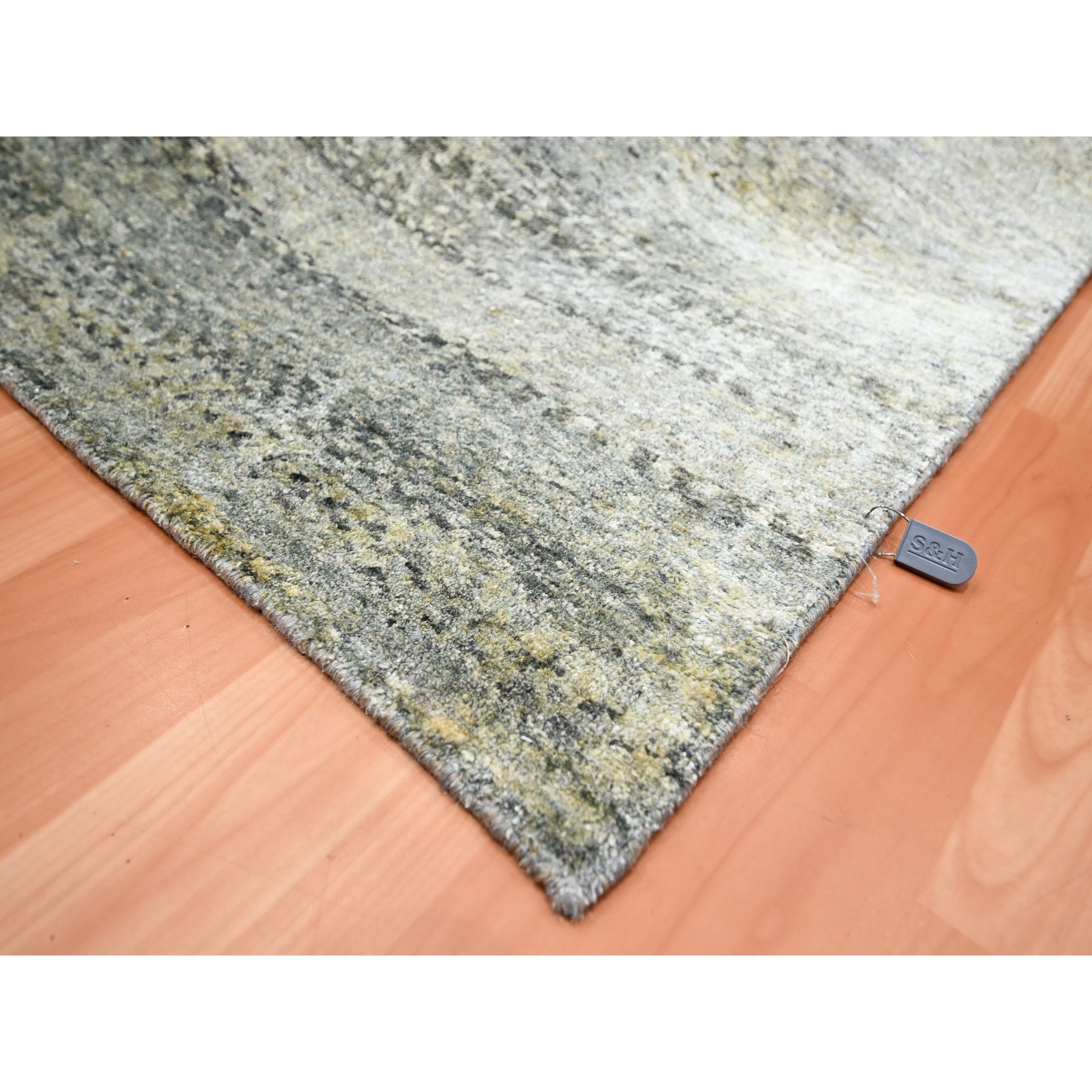9'x12'5" Tan Brown with Gray, THE EYE, 100% Pure Silk, Soft to the Touch, Hand Knotted Oriental Rug Sh75495