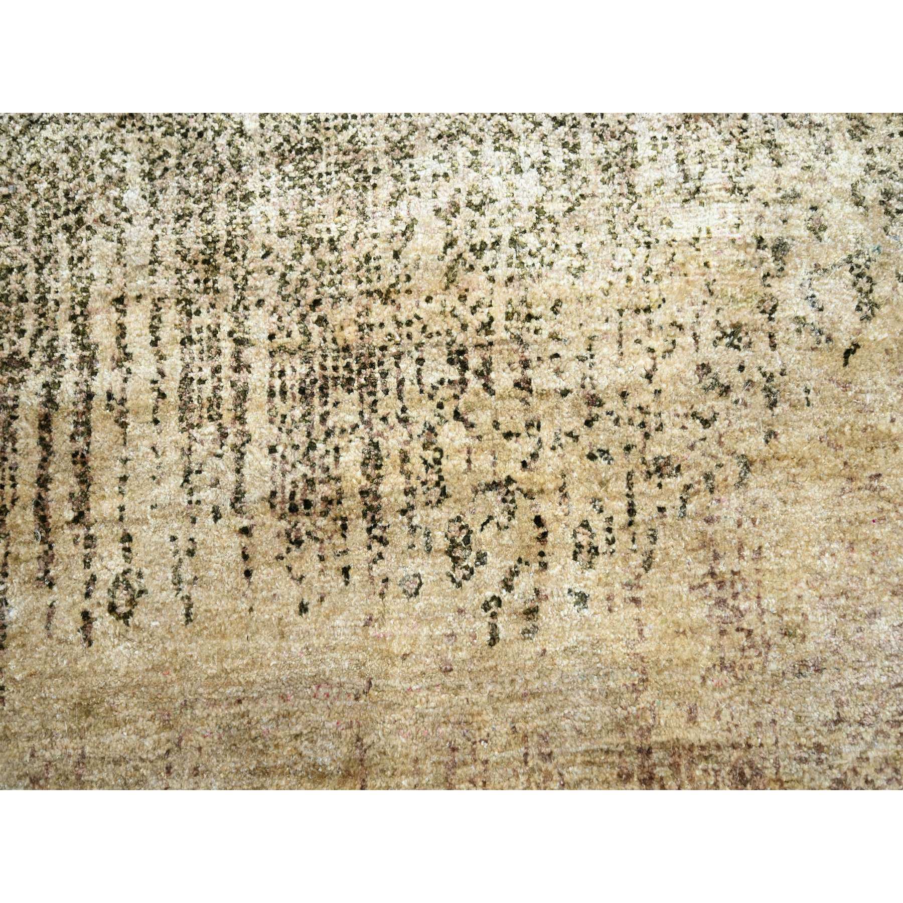 9'x12'5" Tan Brown with Gray, THE EYE, 100% Pure Silk, Soft to the Touch, Hand Knotted Oriental Rug Sh75495