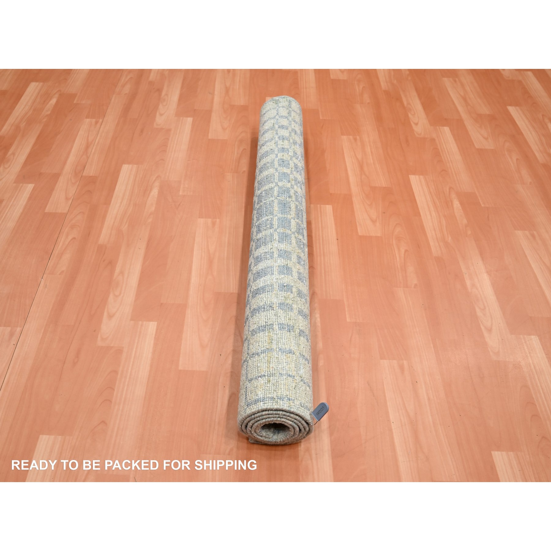 4'x6' Tan Brown with Gray, Mid Century Inspired Grid and Line Design, Modern, Wool & Pure Silk, Hand Knotted Oriental Rug Sh75502