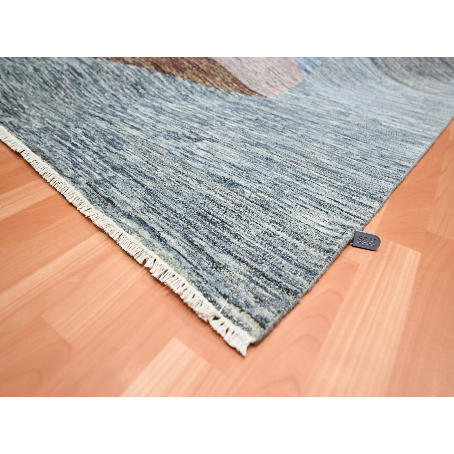8'x10' Shades of Gray with Brown, Colorful, Bauhaus and Mid Century Inspired, Hand Knotted, Modern, Zero Pile, Sheared Low, Pure Wool Oriental Rug Sh75504