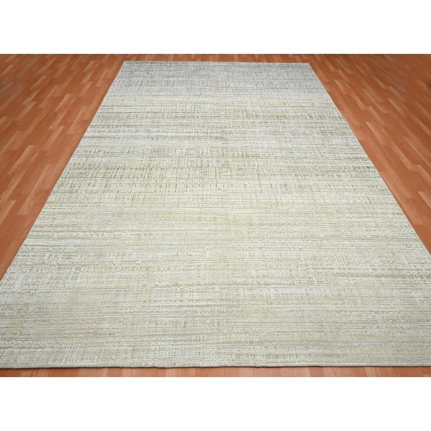 9'x12'4" Shades of Ivory, Gradation Design, Modern, Textured Wool & Pure Silk, Hand Knotted, Oriental Rug Sh75505