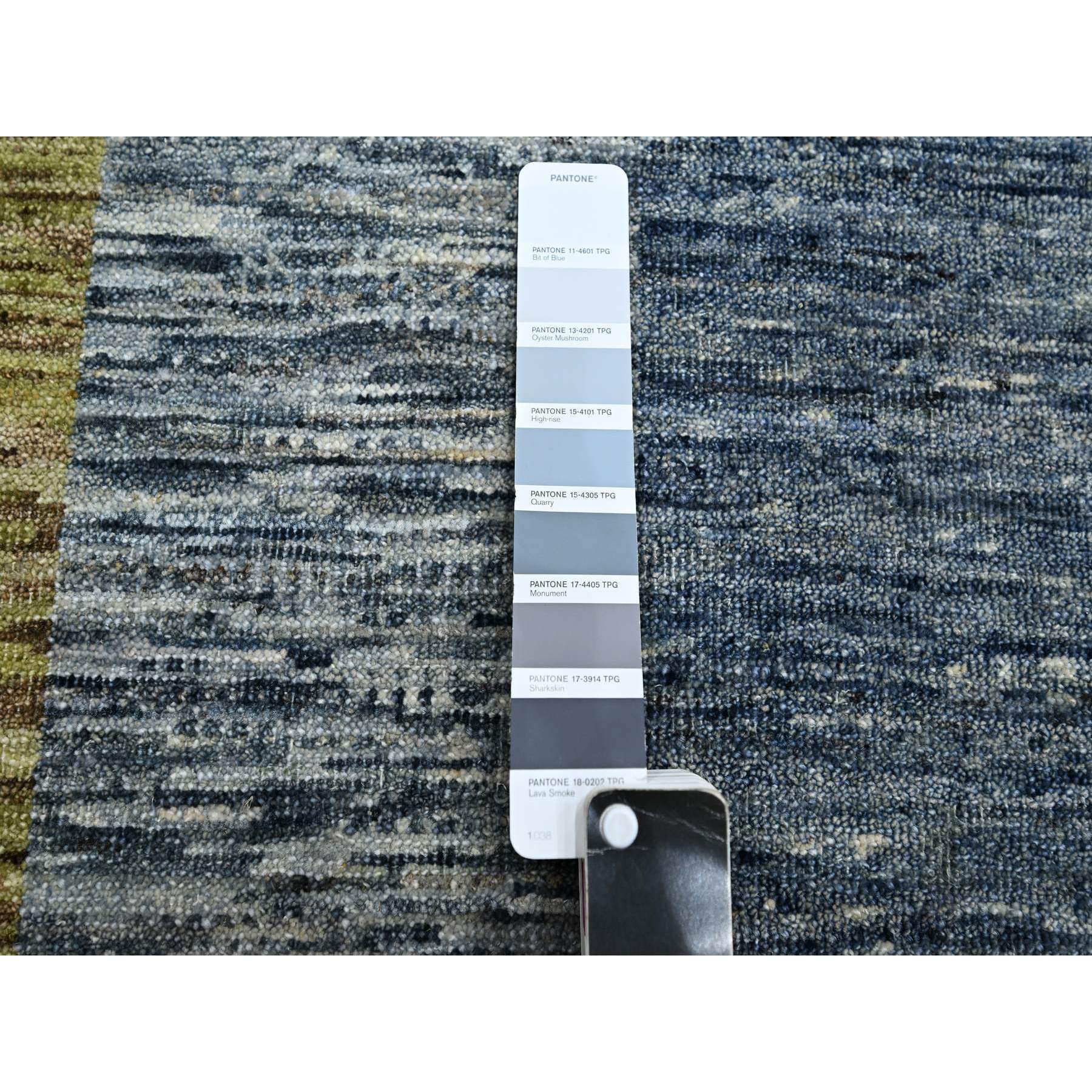 8'x10' Shades of Gray with Yellow, Modern, Bauhaus and Mid Century Inspired, Zero Pile, Sheared Low, 100% Pure Wool, Hand Knotted Oriental Rug Sh75507
