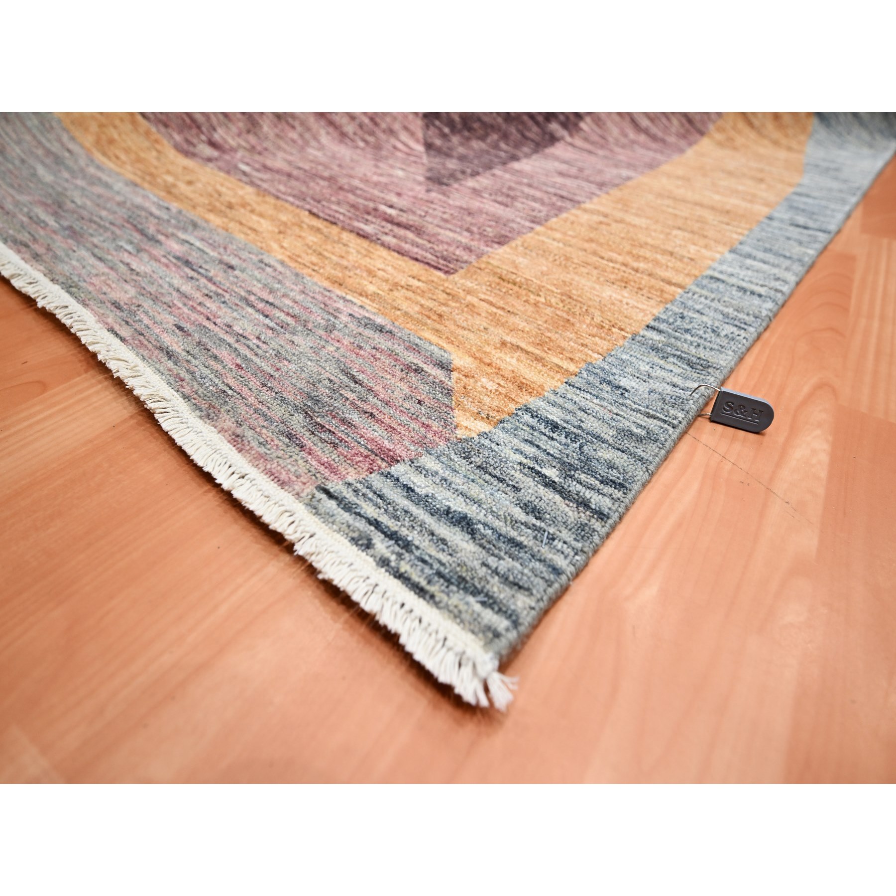 8'x10' Shades of Gray with Brown, Modern, Bauhaus and Mid Century Inspired, Zero Pile, Sheared Low, Hand Knotted Pure Wool, Oriental Rug Sh75508
