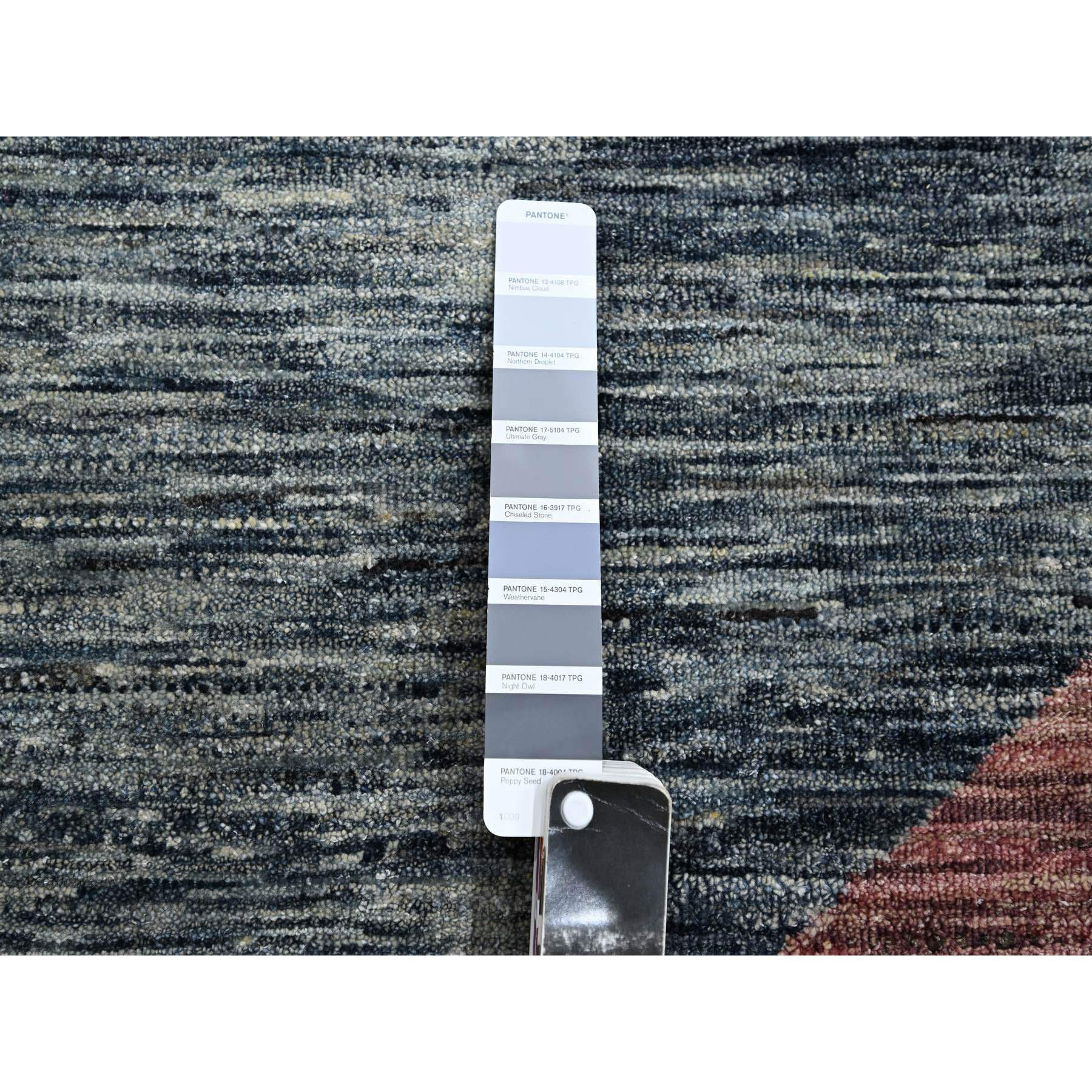 8'x10' Shades of Gray with Brown, Modern, Bauhaus and Mid Century Inspired, Zero Pile, Sheared Low, Hand Knotted Pure Wool, Oriental Rug Sh75508