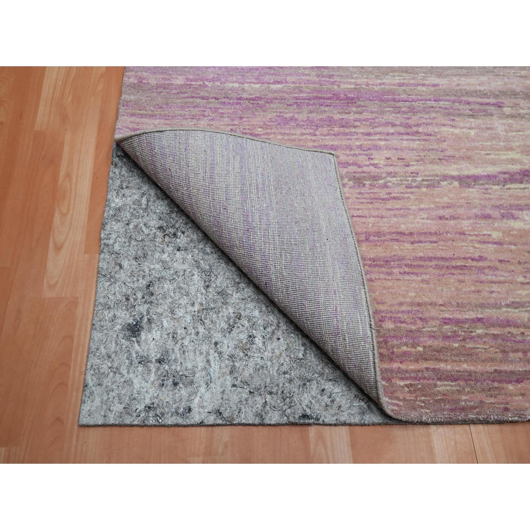 9'x12'3" Flamingo Pink with Ivory, Horizontal Ombre Design, Hand Knotted, Pure Wool, Oriental Rug Sh75512