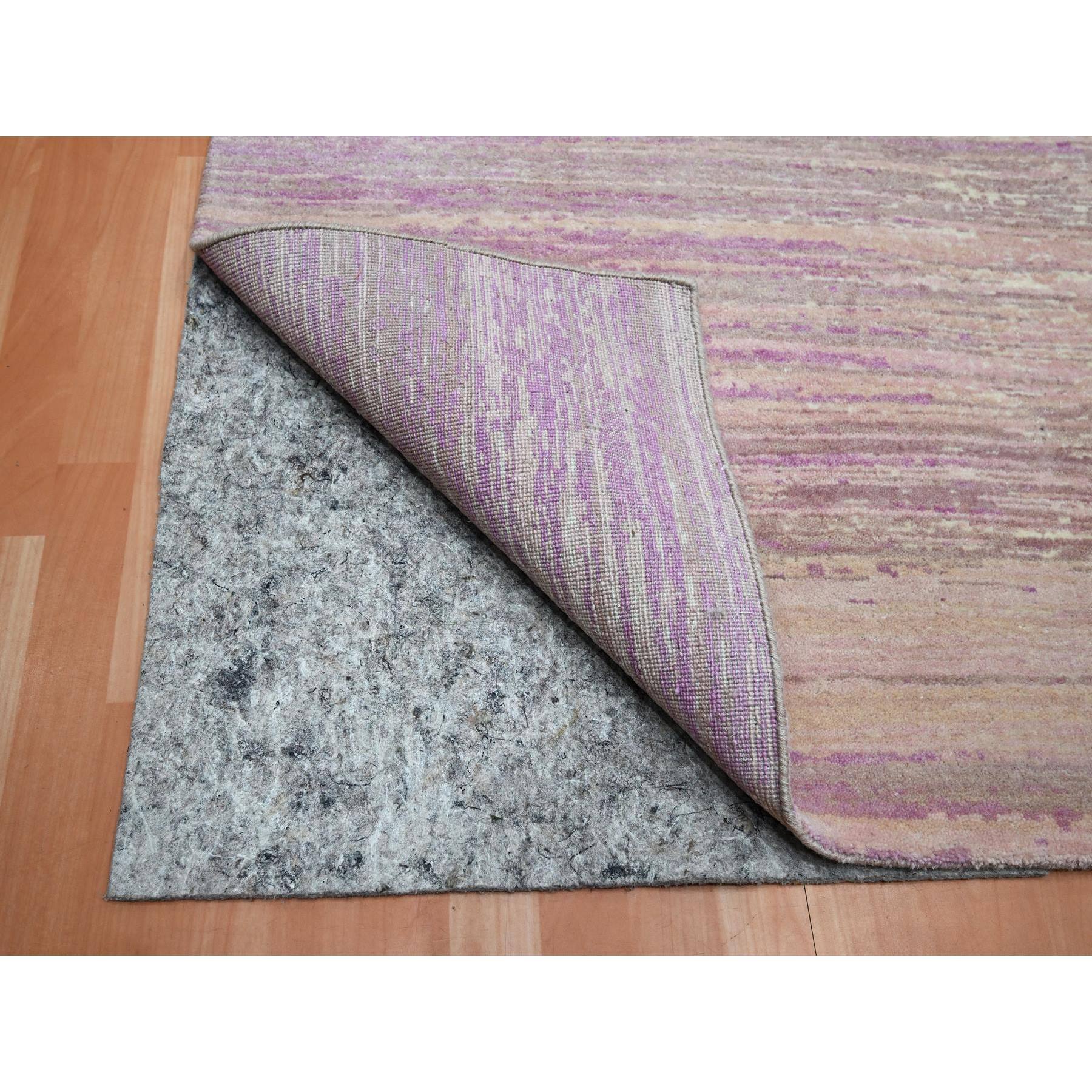 8'1"x10'3" Fuscia Pink with Ivory, Horizontal Ombre Design, Hand Knotted, Pure Wool, Oriental Rug Sh75513