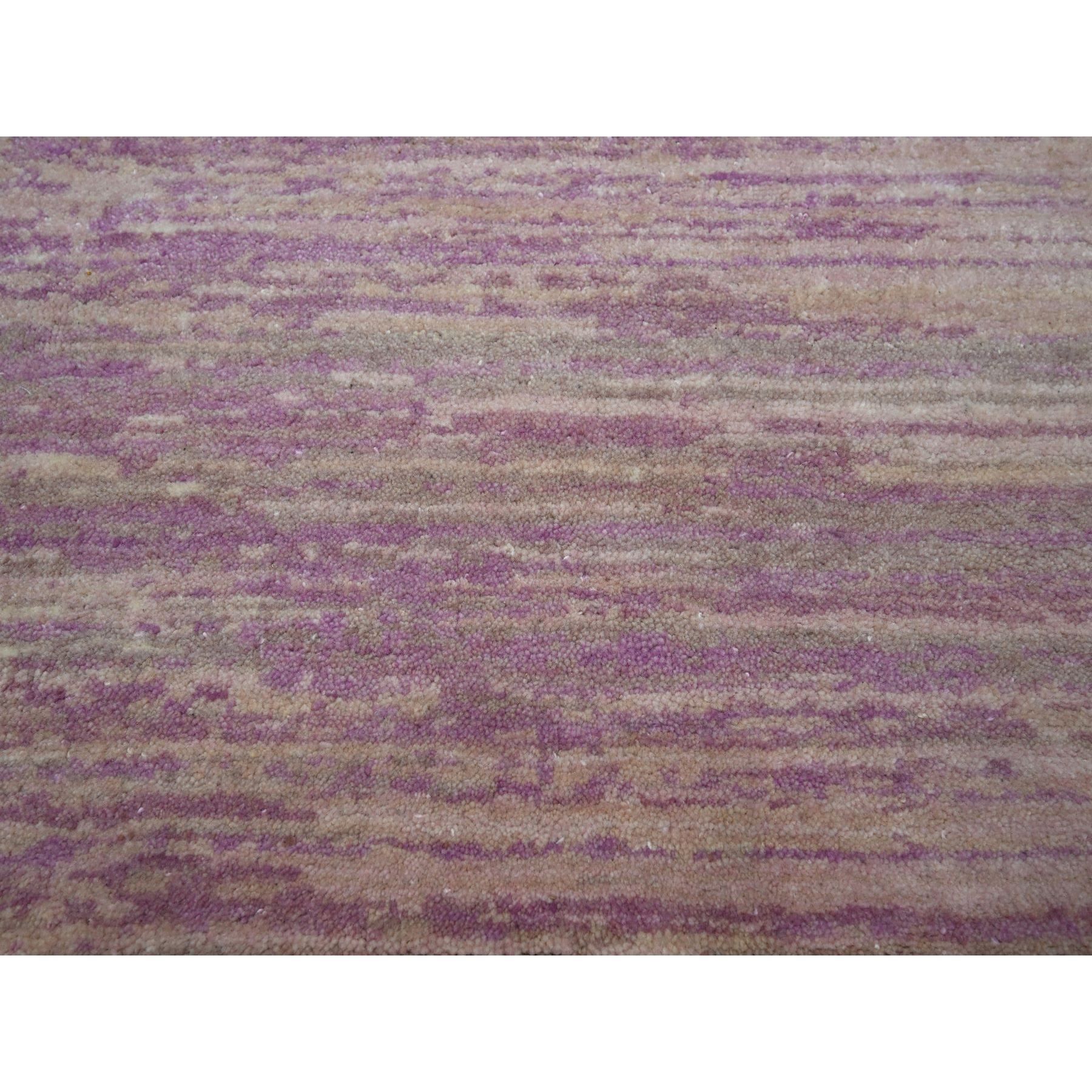 8'1"x10'3" Fuscia Pink with Ivory, Horizontal Ombre Design, Hand Knotted, Pure Wool, Oriental Rug Sh75513