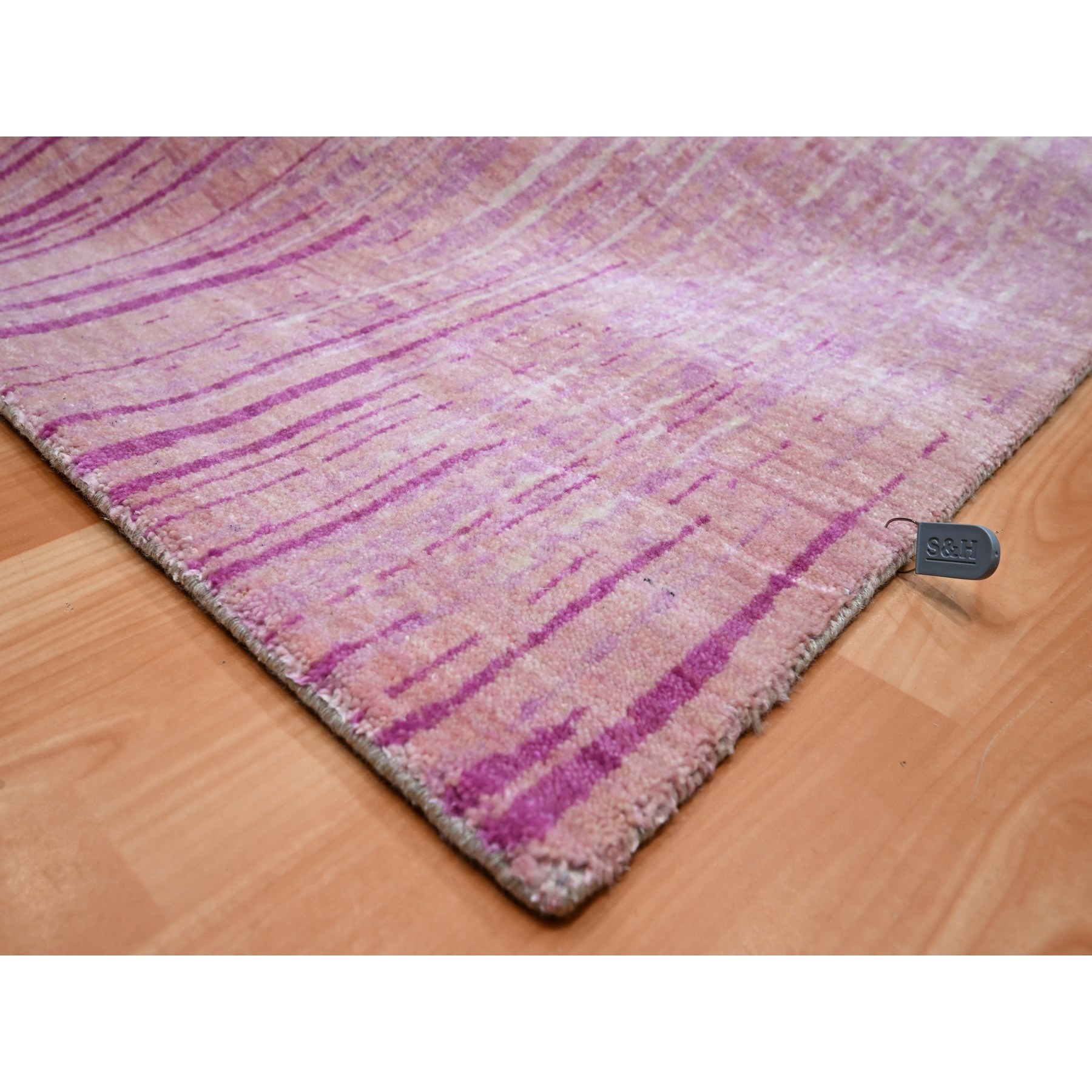 8'1"x10'4" Shades of Pink, Vertical Ombre Design, Natural Wool, Hand Knotted, Oriental Rug Sh75514