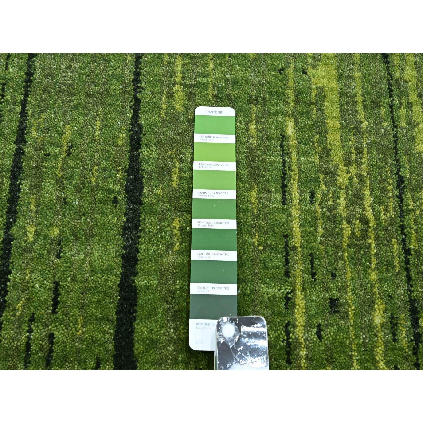 8'2"x10'3" Pickle Green, Vertical Ombre Design, Hand Knotted, Soft and Vibrant Wool, Oriental Rug Sh75515