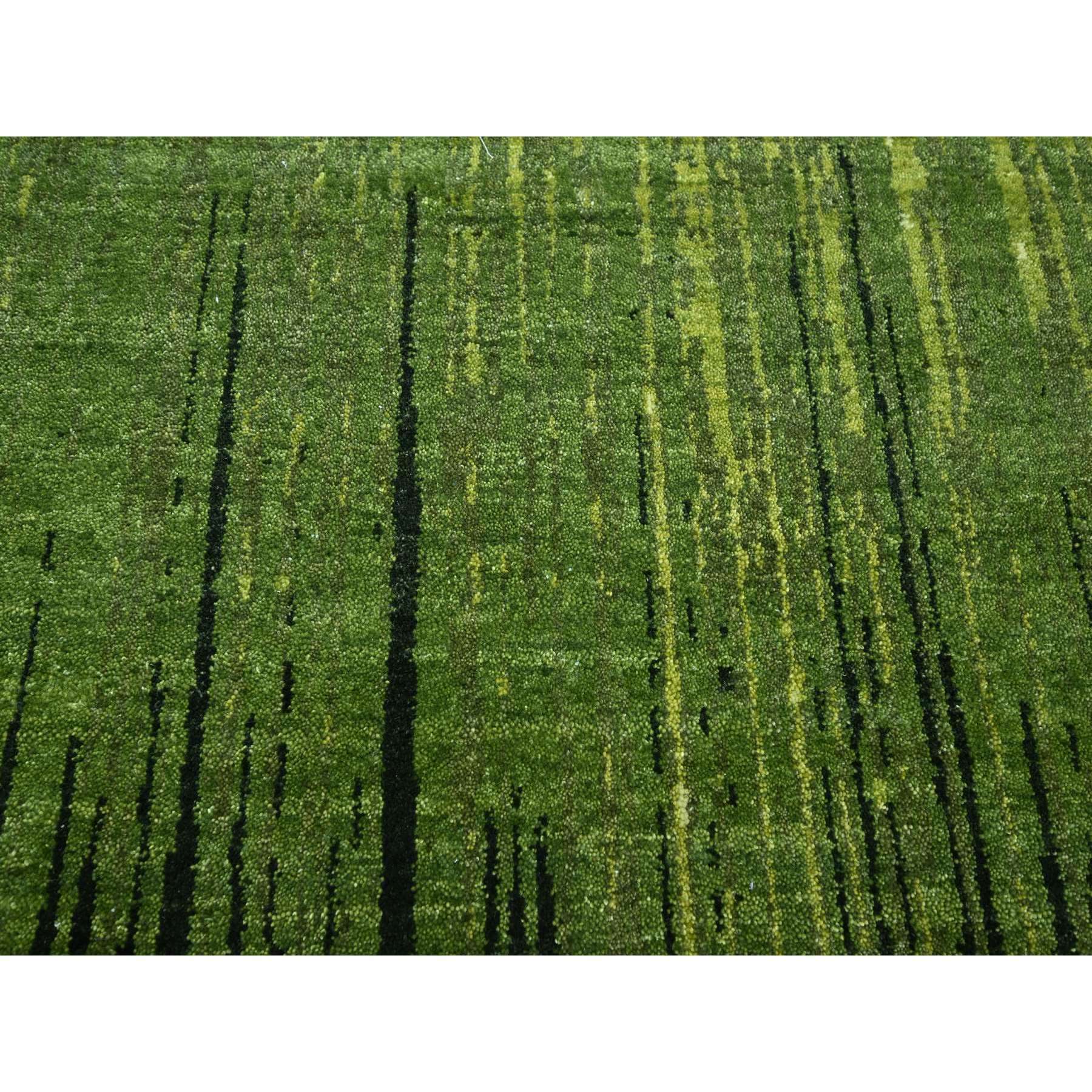 8'2"x10'3" Pickle Green, Vertical Ombre Design, Hand Knotted, Soft and Vibrant Wool, Oriental Rug Sh75515