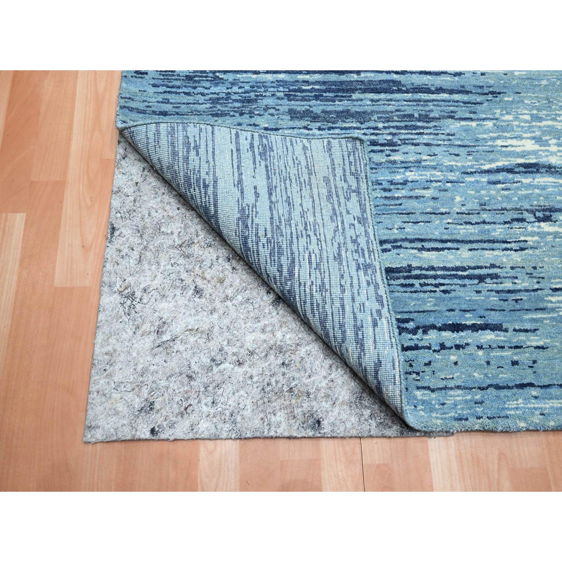 9'x12'3" Cerulean Blue, Pure Wool, Horizontal Ombre Design, Densely Woven, Hand Knotted, Oriental Rug Sh75518