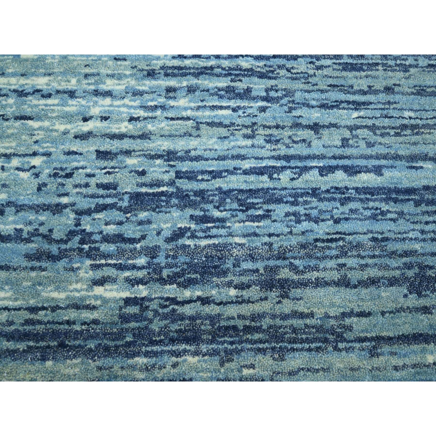 8'1"x10'4" Shades of Blue, Horizontal Ombre Design, Pure Wool, Hand Knotted, Oriental Rug Sh75519
