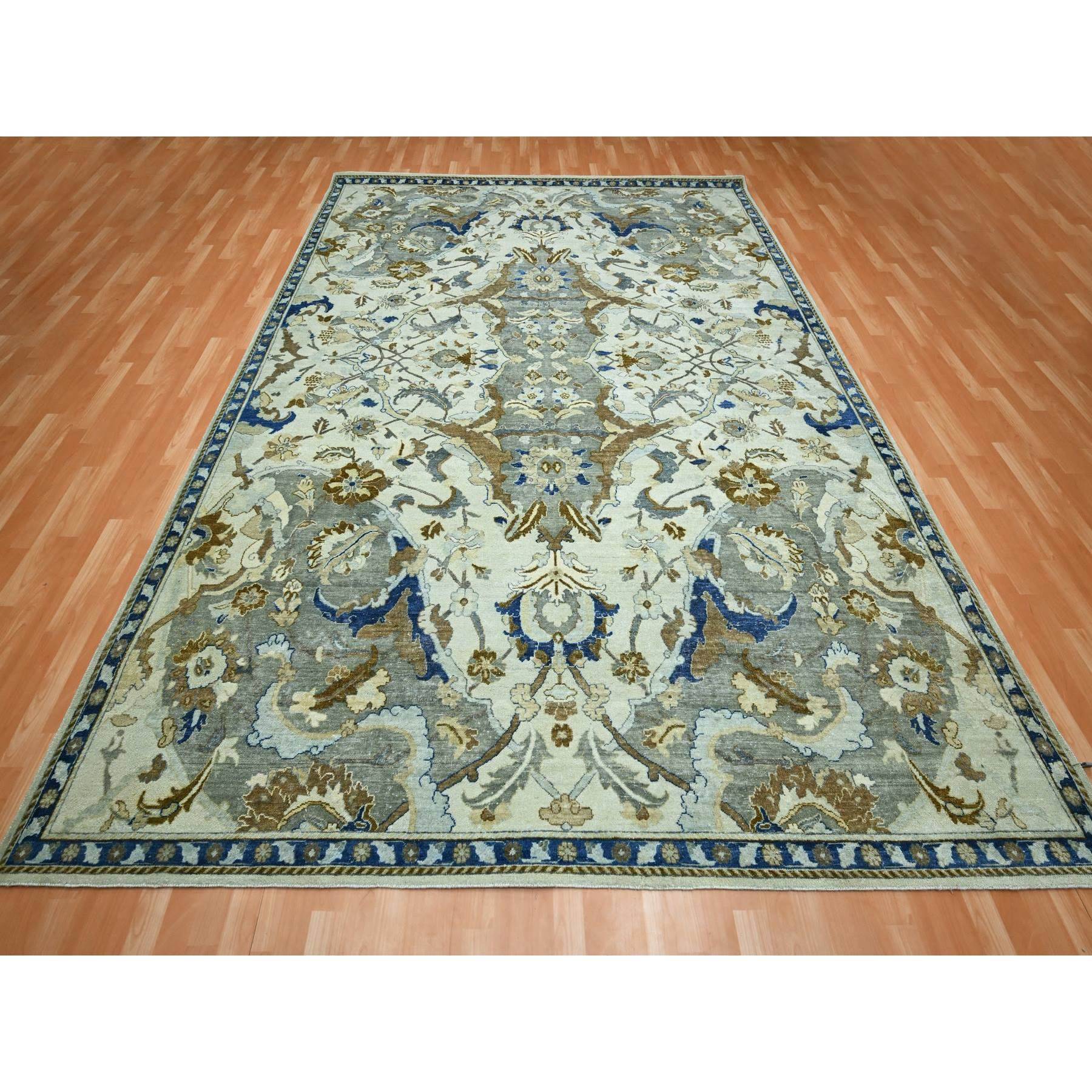 9'2"x12'3" Chiffon White with Brown, Polonaise Czartoryski with Persian Isphahan Inspired Design, Hand Knotted, Zero Pile, 100% Wool, Oriental Rug Sh75521