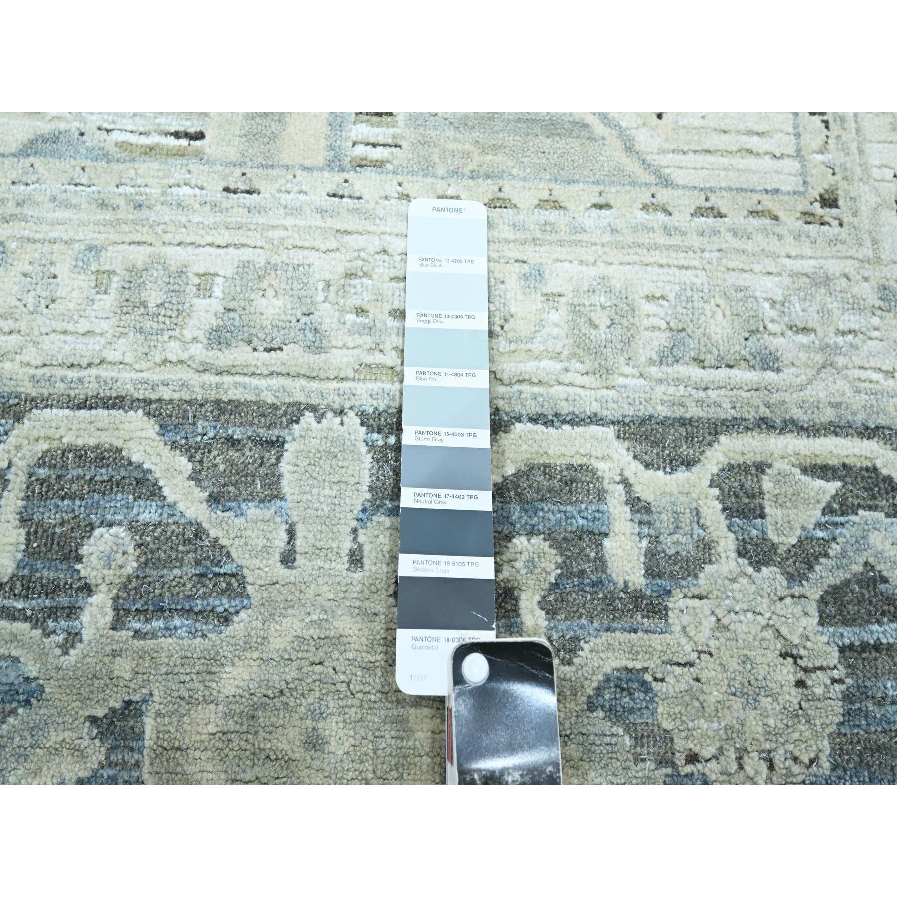 8'x9'10" Misty Gray, Hand Knotted, Oushak Design with Geometric Pattern, Denser Weave, Silk and Oxidized Wool, Oriental Rug Sh75523