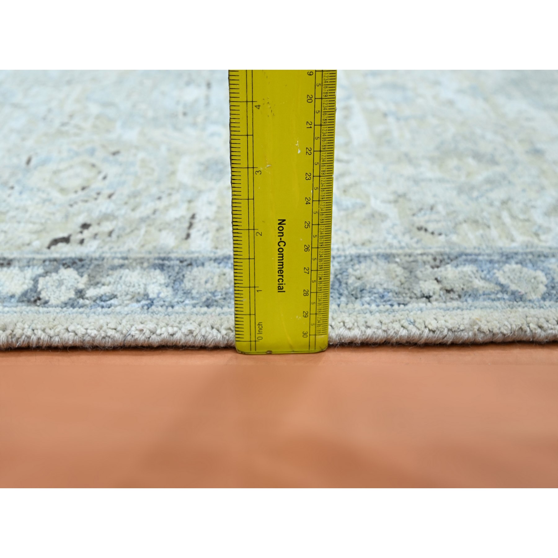 2'1"x3'2" Pastel Gray, Silk and Oxidized Wool, Oushak Design with Geometric Pattern, Hand Knotted, Mat, Oriental Rug Sh75525