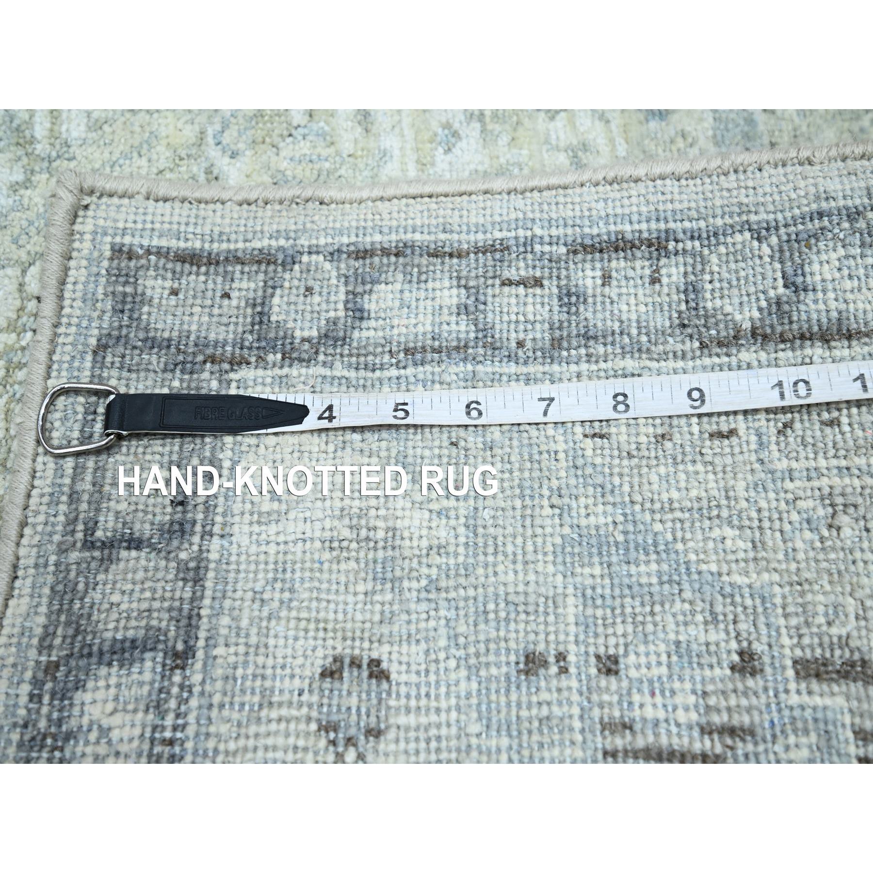 2'1"x3'2" Pastel Gray, Silk and Oxidized Wool, Oushak Design with Geometric Pattern, Hand Knotted, Mat, Oriental Rug Sh75525
