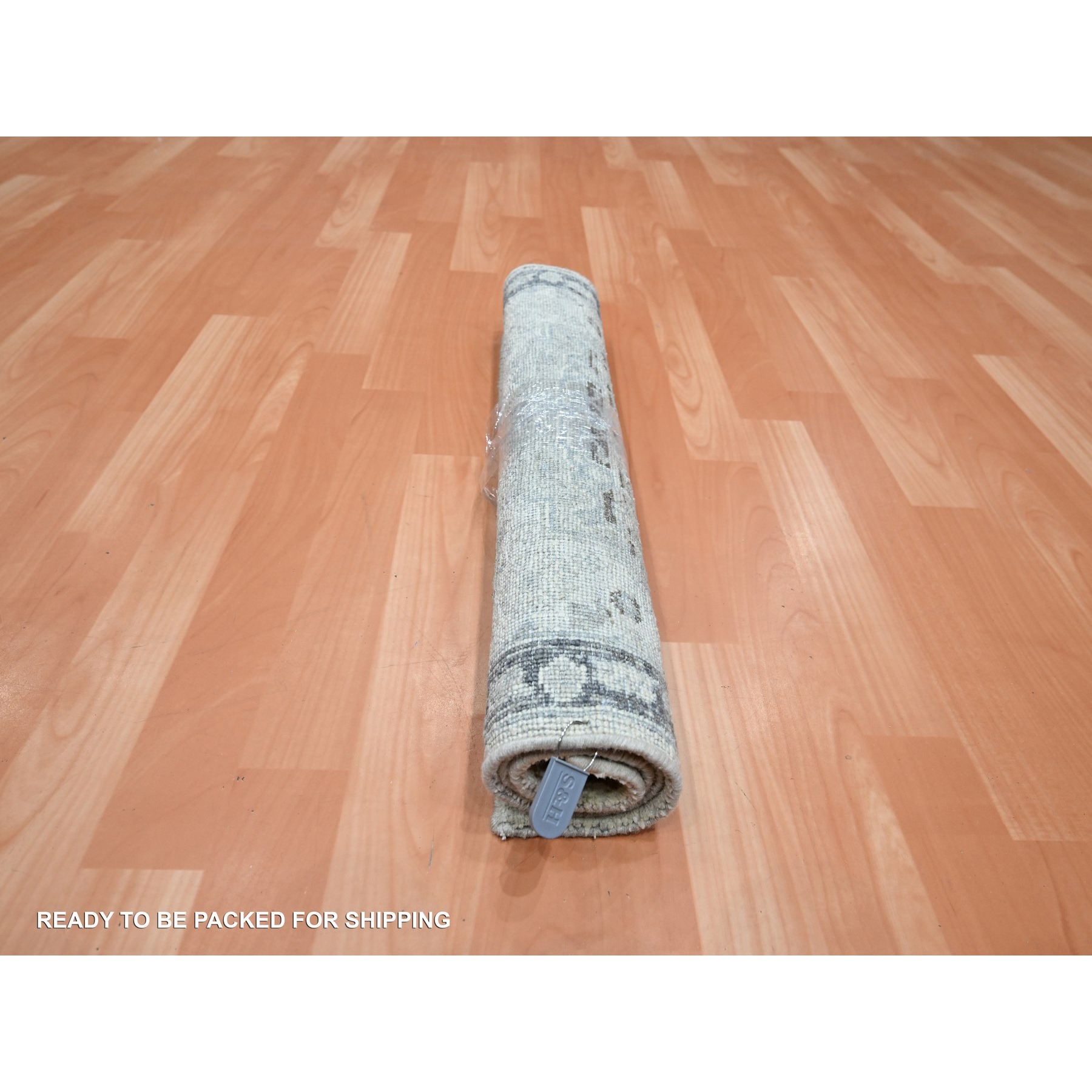 2'1"x3'2" Pastel Gray, Silk and Oxidized Wool, Oushak Design with Geometric Pattern, Hand Knotted, Mat, Oriental Rug Sh75525