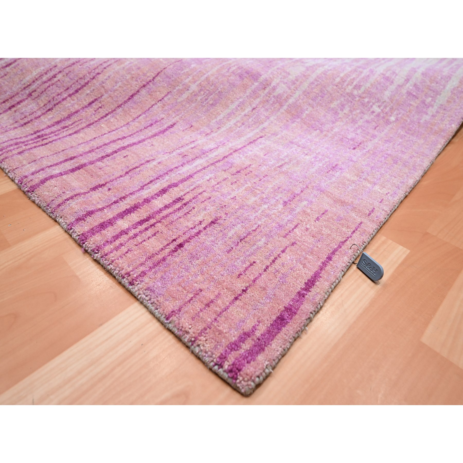 9'2"x12'4" Shades of Pink, Hand Knotted, Vertical Ombre Design, Natural Wool, Oriental Rug Sh75529