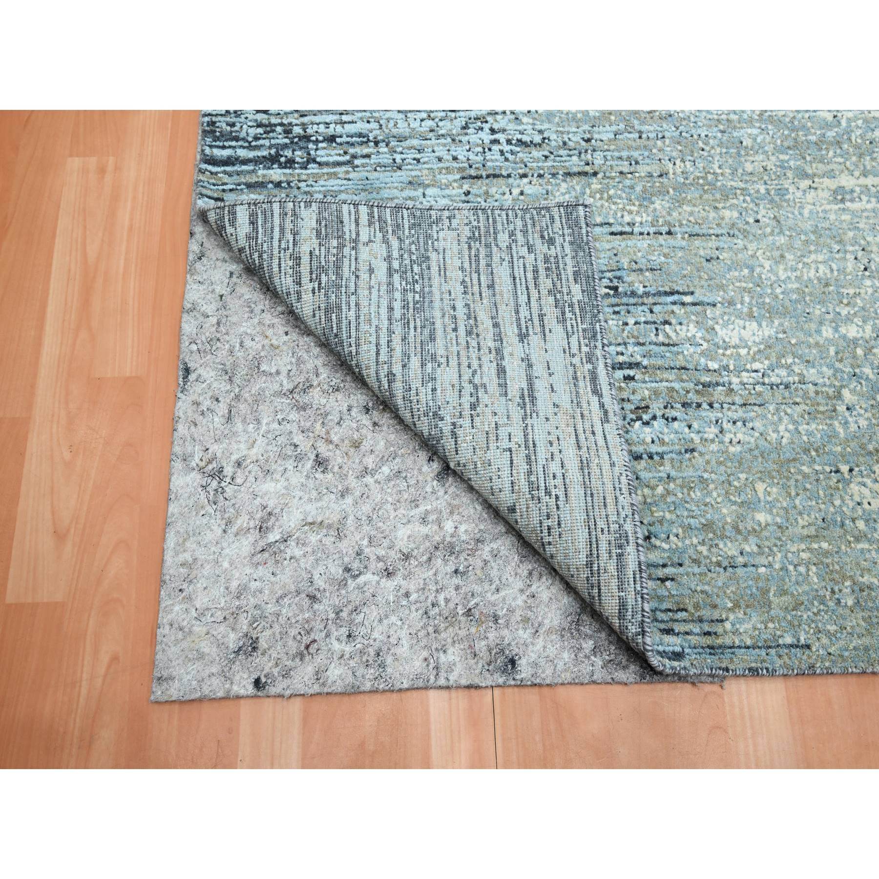 8'x10'1" Aegean Blue, Horizontal Ombre Design, Pure Wool, Soft Pile, Hand Knotted, Oriental Rug Sh75533