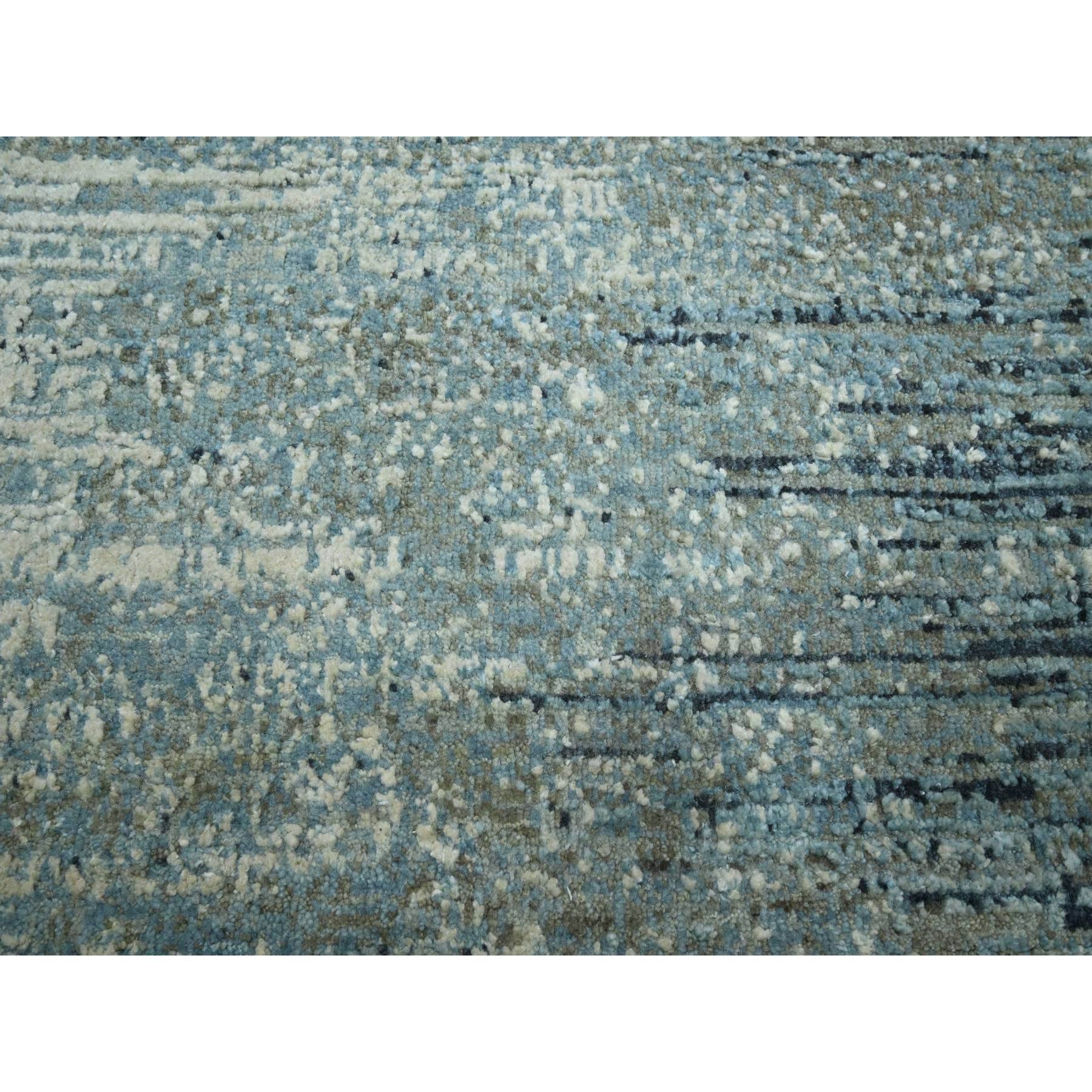 8'x10'1" Aegean Blue, Horizontal Ombre Design, Pure Wool, Soft Pile, Hand Knotted, Oriental Rug Sh75533