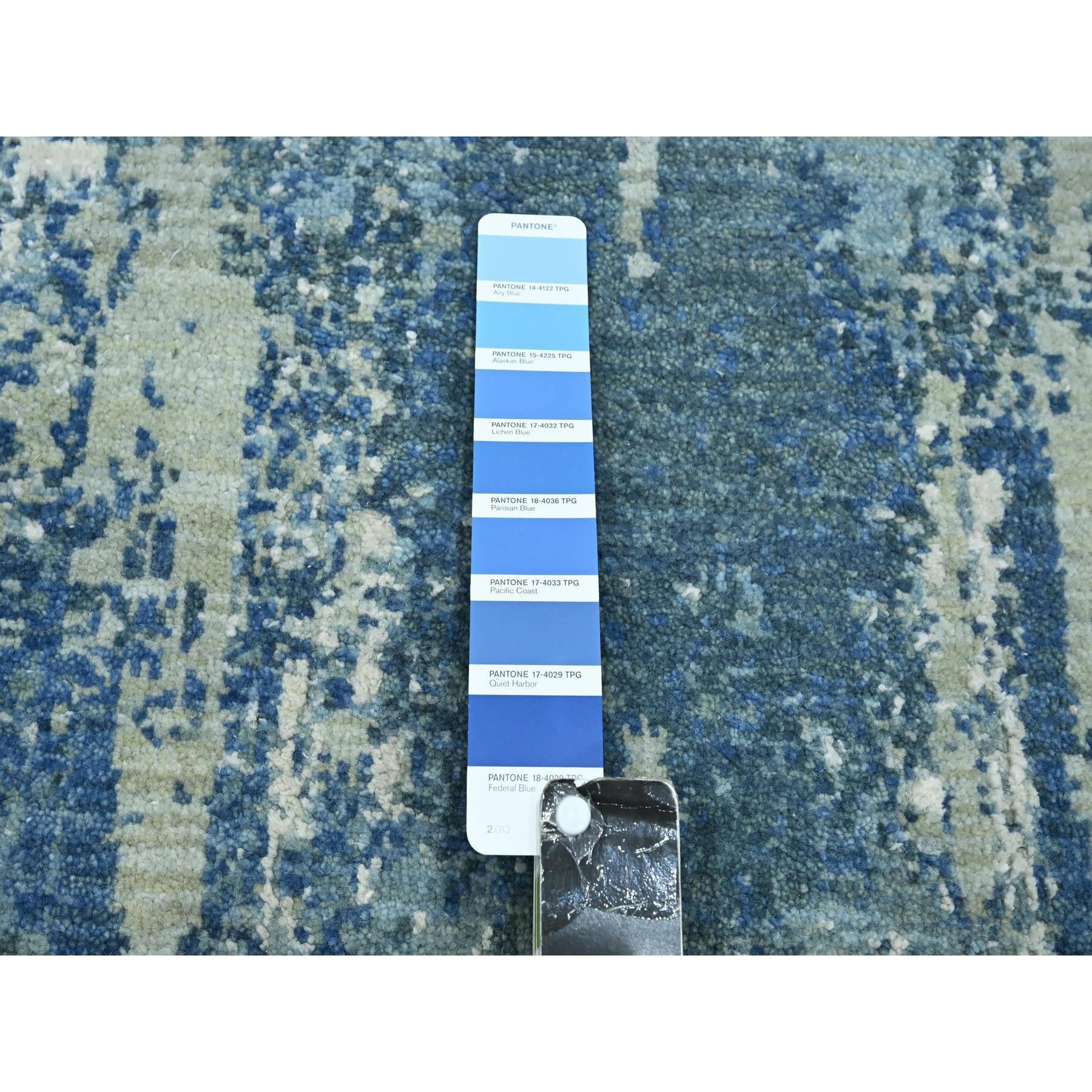 6'x9'2" Cerulean Blue, Abstract Design, Denser Weave, Hi-Low Pile, Wool and Real Silk, Hand Knotted, Oriental Rug Sh75534