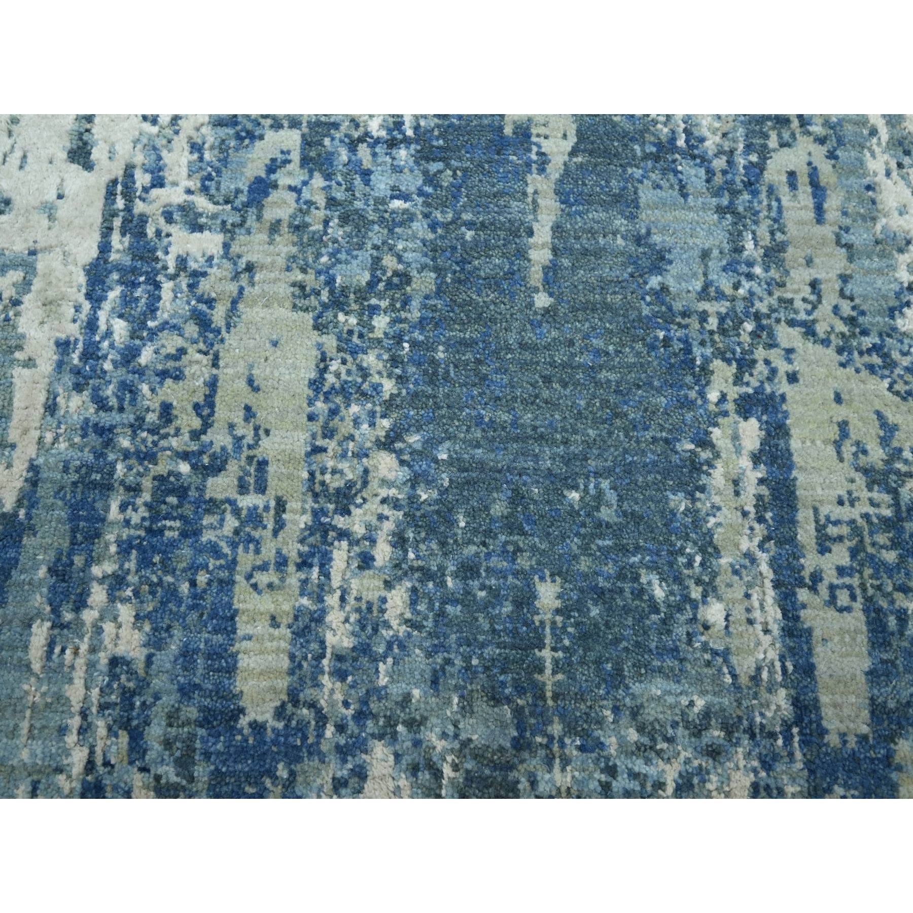 6'x9'2" Cerulean Blue, Abstract Design, Denser Weave, Hi-Low Pile, Wool and Real Silk, Hand Knotted, Oriental Rug Sh75534