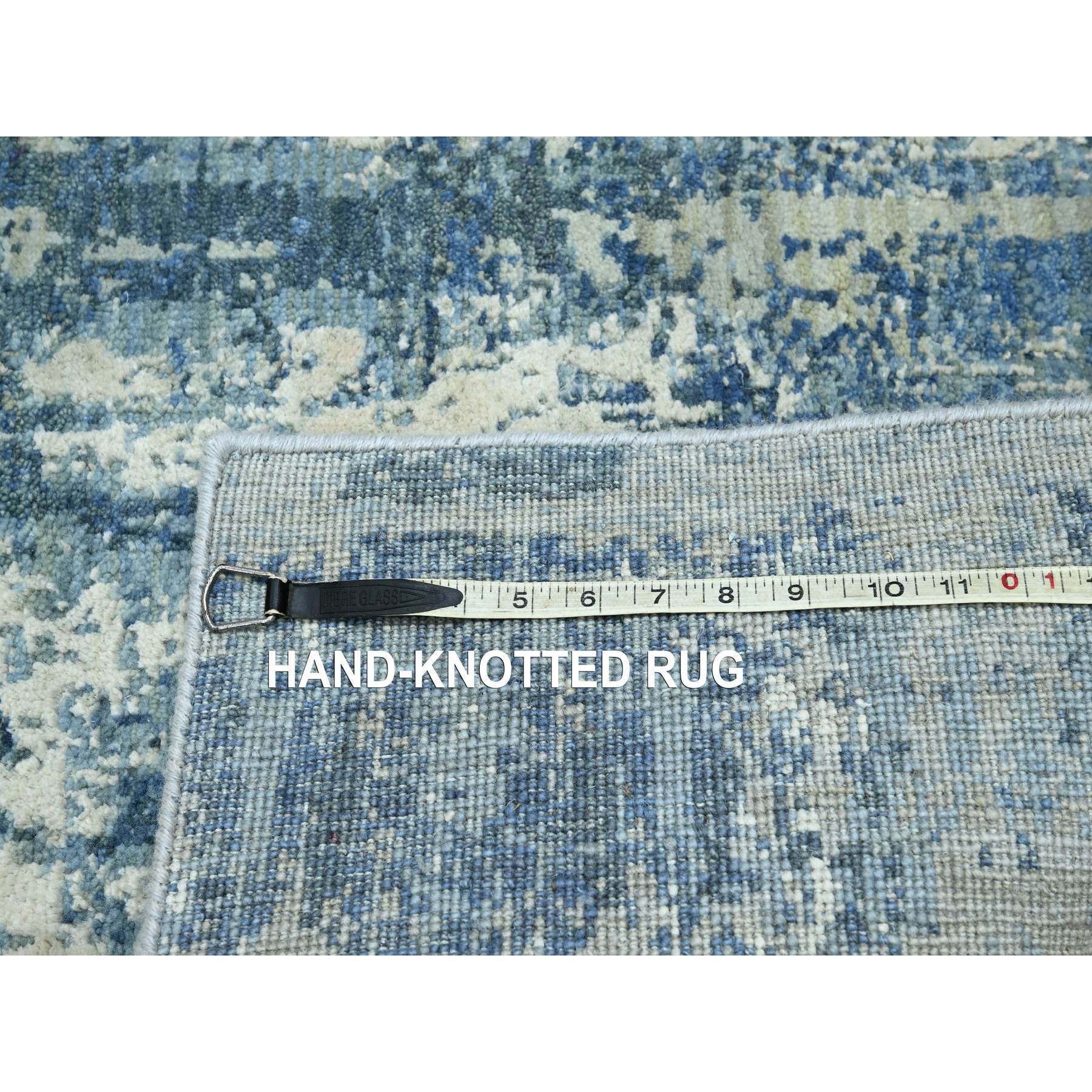 4'1"x6'2" Sapphire Blue, Hand Knotted, Abstract Design, Denser Weave, Hi-Low Pile, Wool and Real Silk, Oriental Rug Sh75535