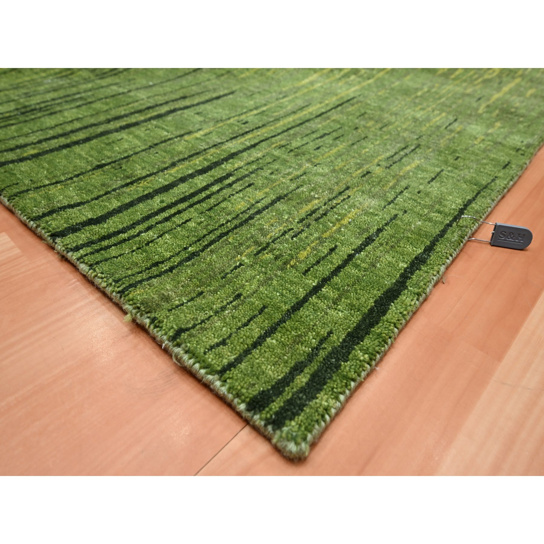 12'2"x15' Moss Green, Vertical Ombre Design, Hand Knotted, Soft and Vibrant Wool, Oversized, Oriental Rug Sh75541