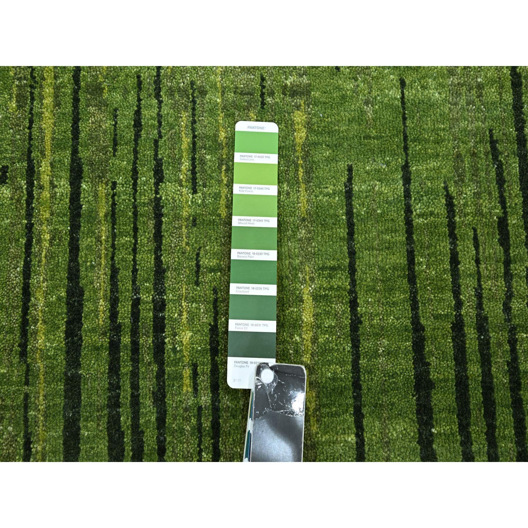 12'2"x15' Moss Green, Vertical Ombre Design, Hand Knotted, Soft and Vibrant Wool, Oversized, Oriental Rug Sh75541