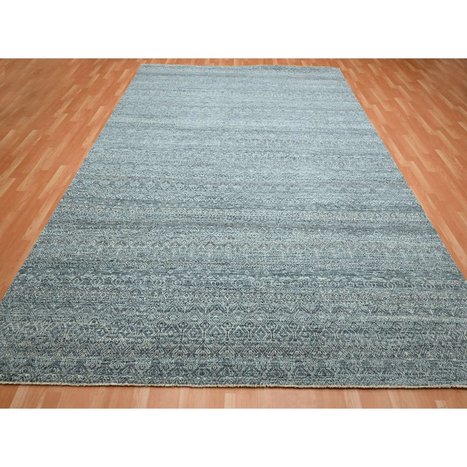 9'x12'2" Griffin Gray, Kohinoor Herat Pattern, Small Geometric Repetitive Diamond Design, Pure Wool, Soft to the Touch, Hand Knotted, Oriental Rug Sh75543