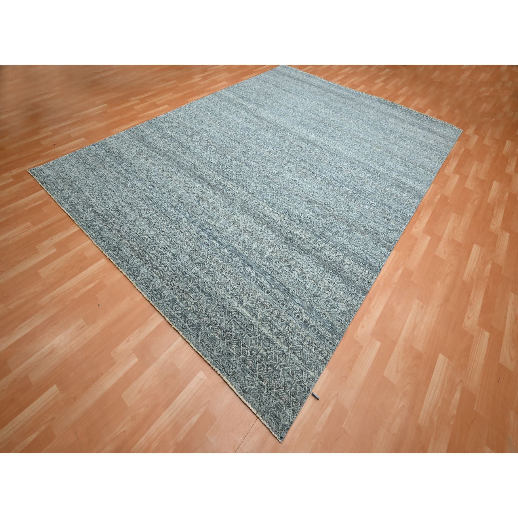 9'x12'2" Griffin Gray, Kohinoor Herat Pattern, Small Geometric Repetitive Diamond Design, Pure Wool, Soft to the Touch, Hand Knotted, Oriental Rug Sh75543