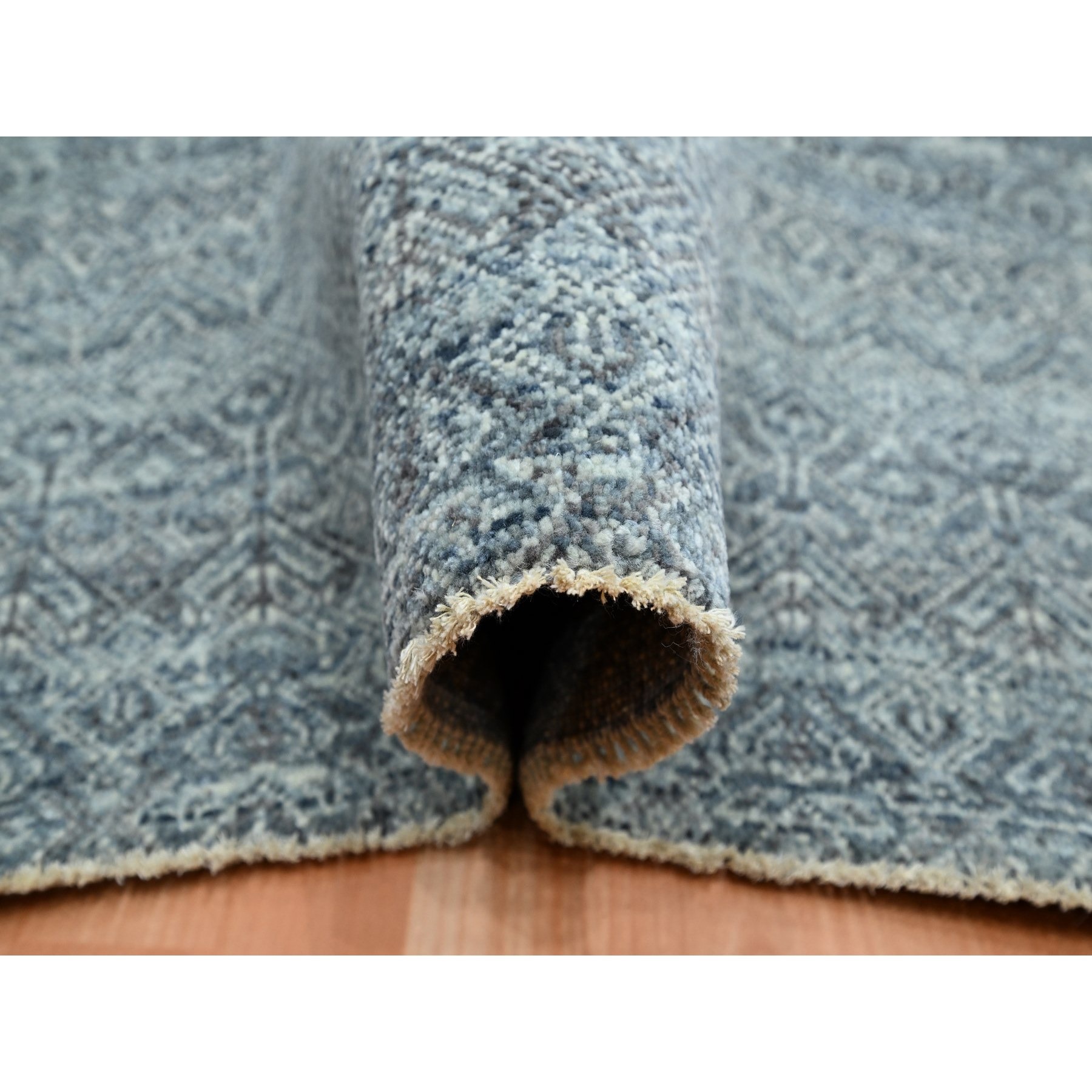 9'x12'2" Griffin Gray, Kohinoor Herat Pattern, Small Geometric Repetitive Diamond Design, Pure Wool, Soft to the Touch, Hand Knotted, Oriental Rug Sh75543
