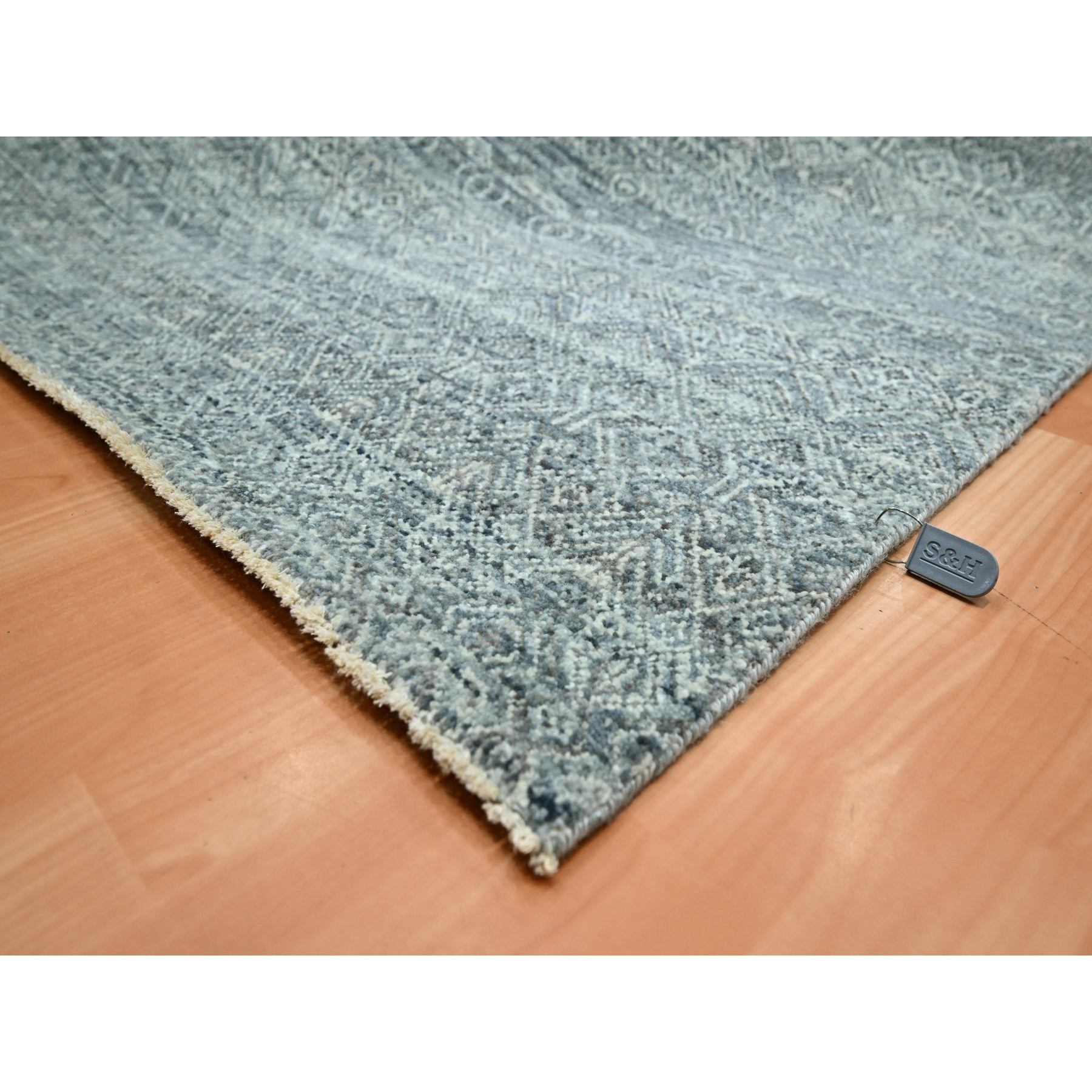 9'x12'2" Griffin Gray, Kohinoor Herat Pattern, Small Geometric Repetitive Diamond Design, Pure Wool, Soft to the Touch, Hand Knotted, Oriental Rug Sh75543