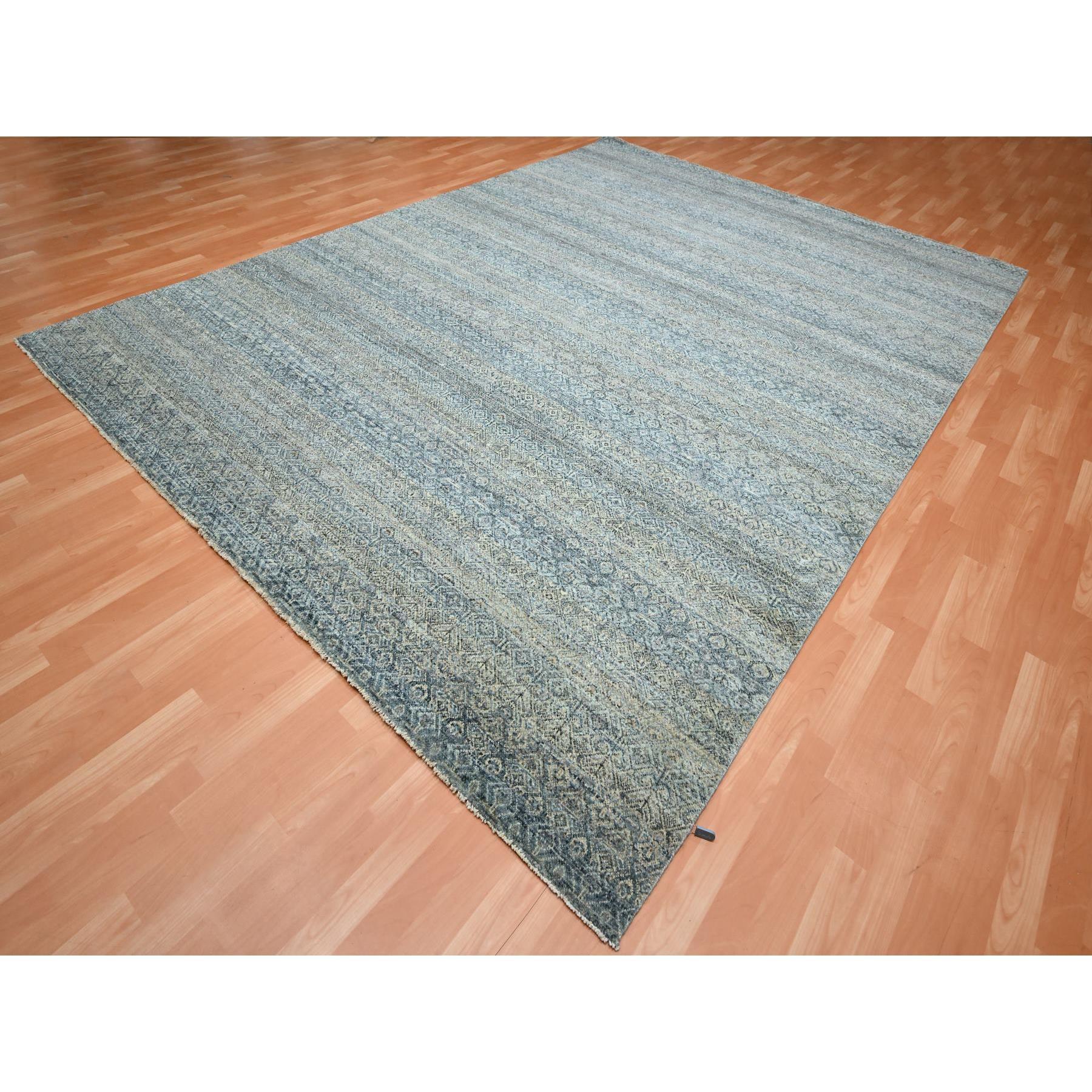 9'x12'2" Marengo Gray with Blue, Kohinoor Herat Pattern, Small Geometric Repetitive Diamond Design, Soft and Shiny Wool, Hand Knotted, Oriental Rug Sh75546