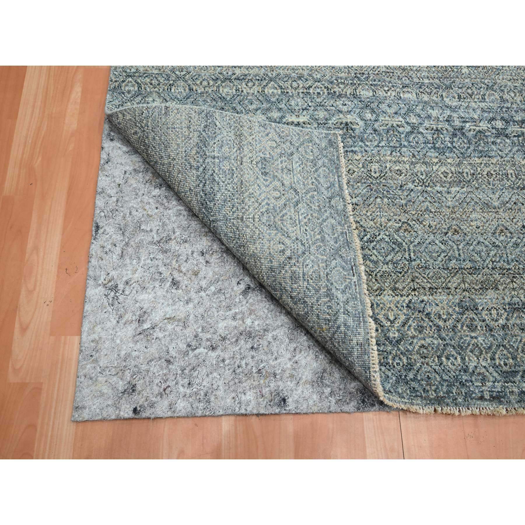 9'x12'2" Marengo Gray with Blue, Kohinoor Herat Pattern, Small Geometric Repetitive Diamond Design, Soft and Shiny Wool, Hand Knotted, Oriental Rug Sh75546
