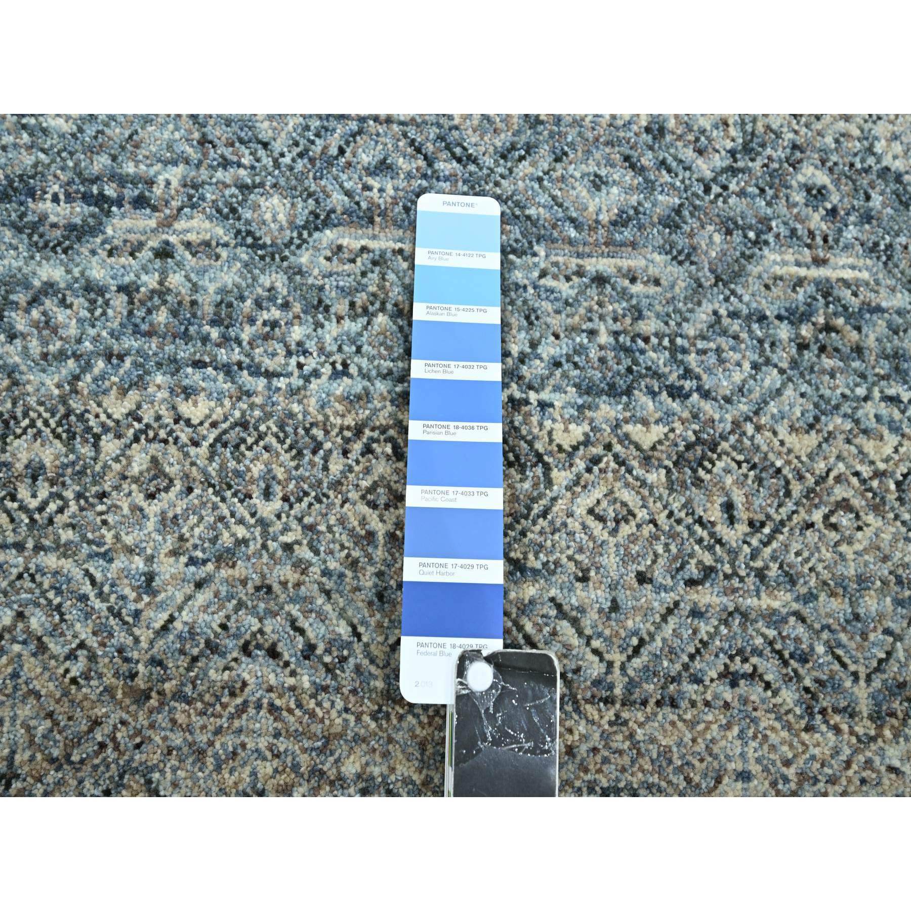 9'x12'2" Marengo Gray with Blue, Kohinoor Herat Pattern, Small Geometric Repetitive Diamond Design, Soft and Shiny Wool, Hand Knotted, Oriental Rug Sh75546