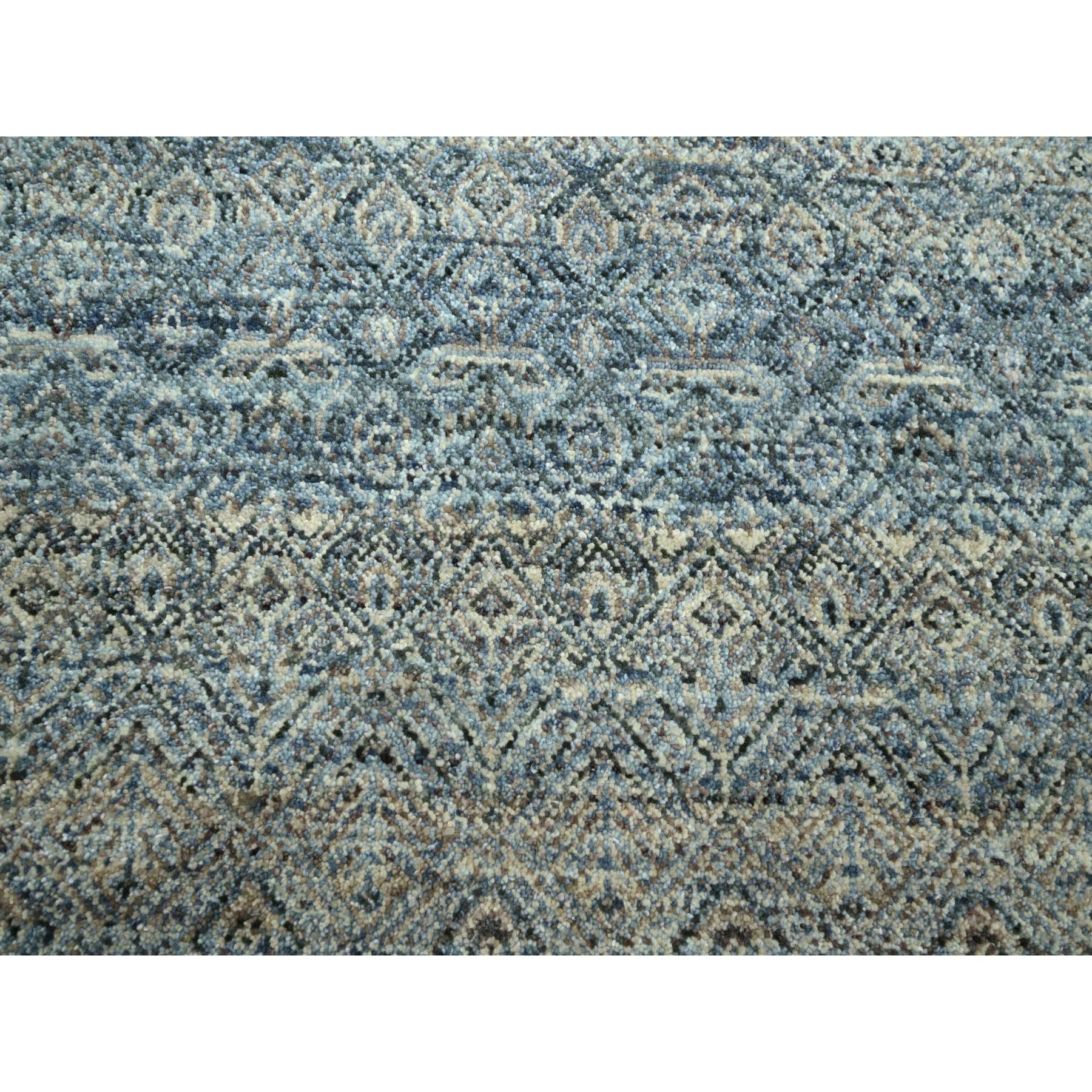 9'x12'2" Marengo Gray with Blue, Kohinoor Herat Pattern, Small Geometric Repetitive Diamond Design, Soft and Shiny Wool, Hand Knotted, Oriental Rug Sh75546
