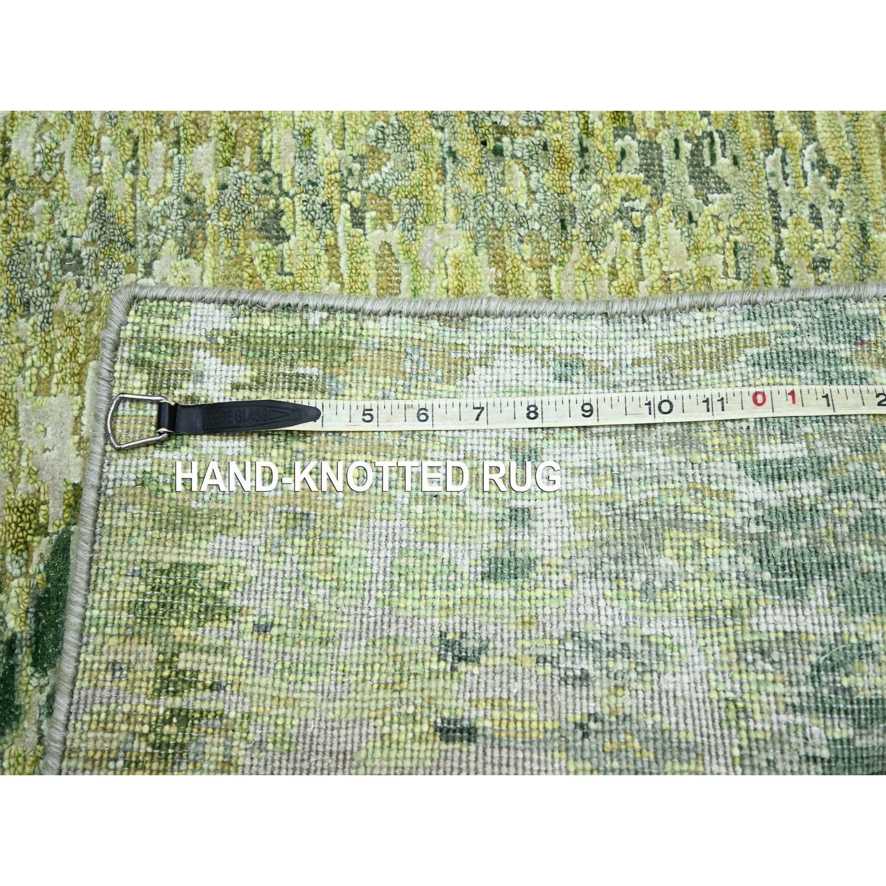 2'6"x8'2" Shades of Green, Crocodile Safari Design, Soft to the Touch, 100% Silk, Hand Knotted, Runner, Oriental Rug Sh75547