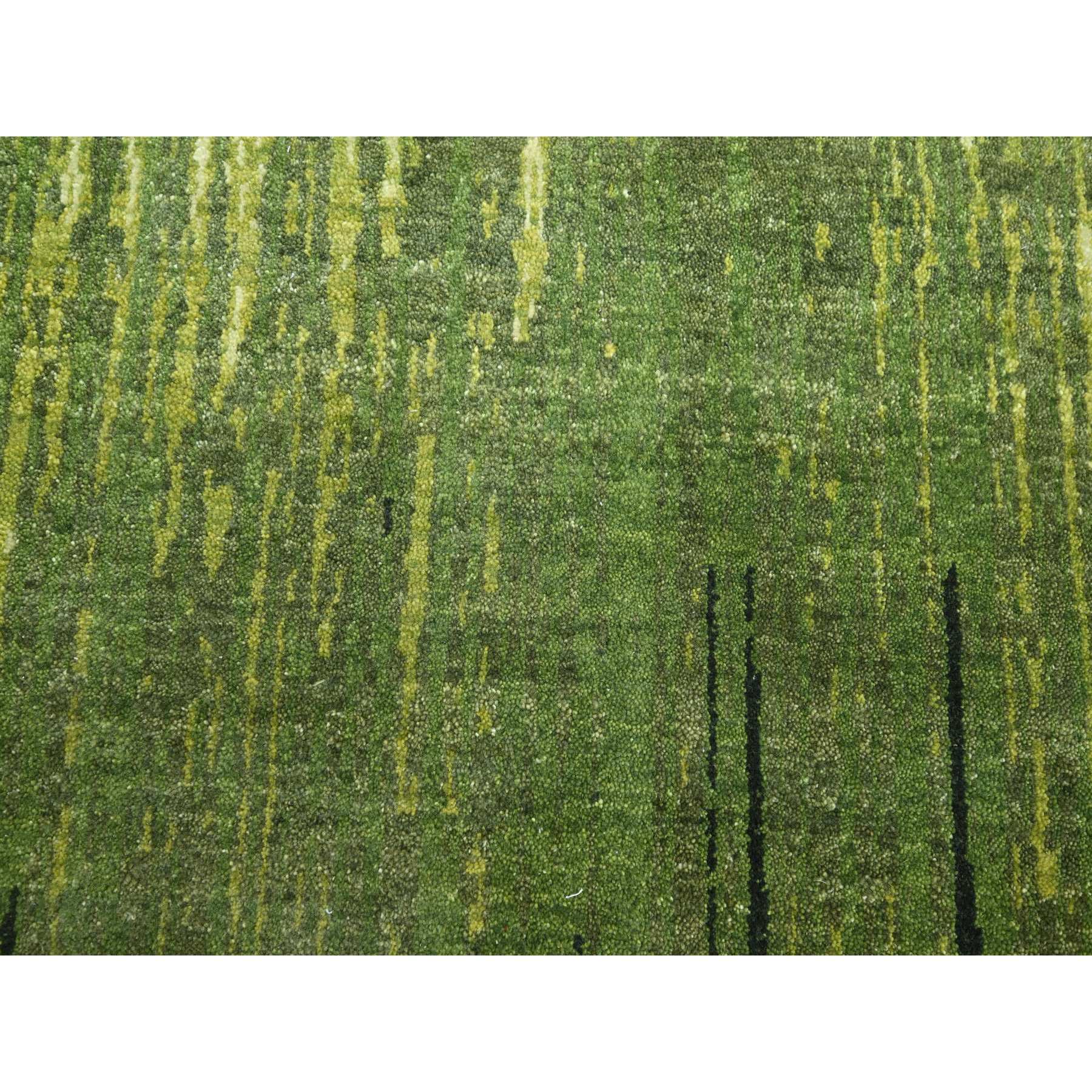 8'x10'1" Pickle Green, Vertical Ombre Design, Hand Knotted, Soft and Vibrant Wool, Densely Woven, Oriental Rug Sh75550