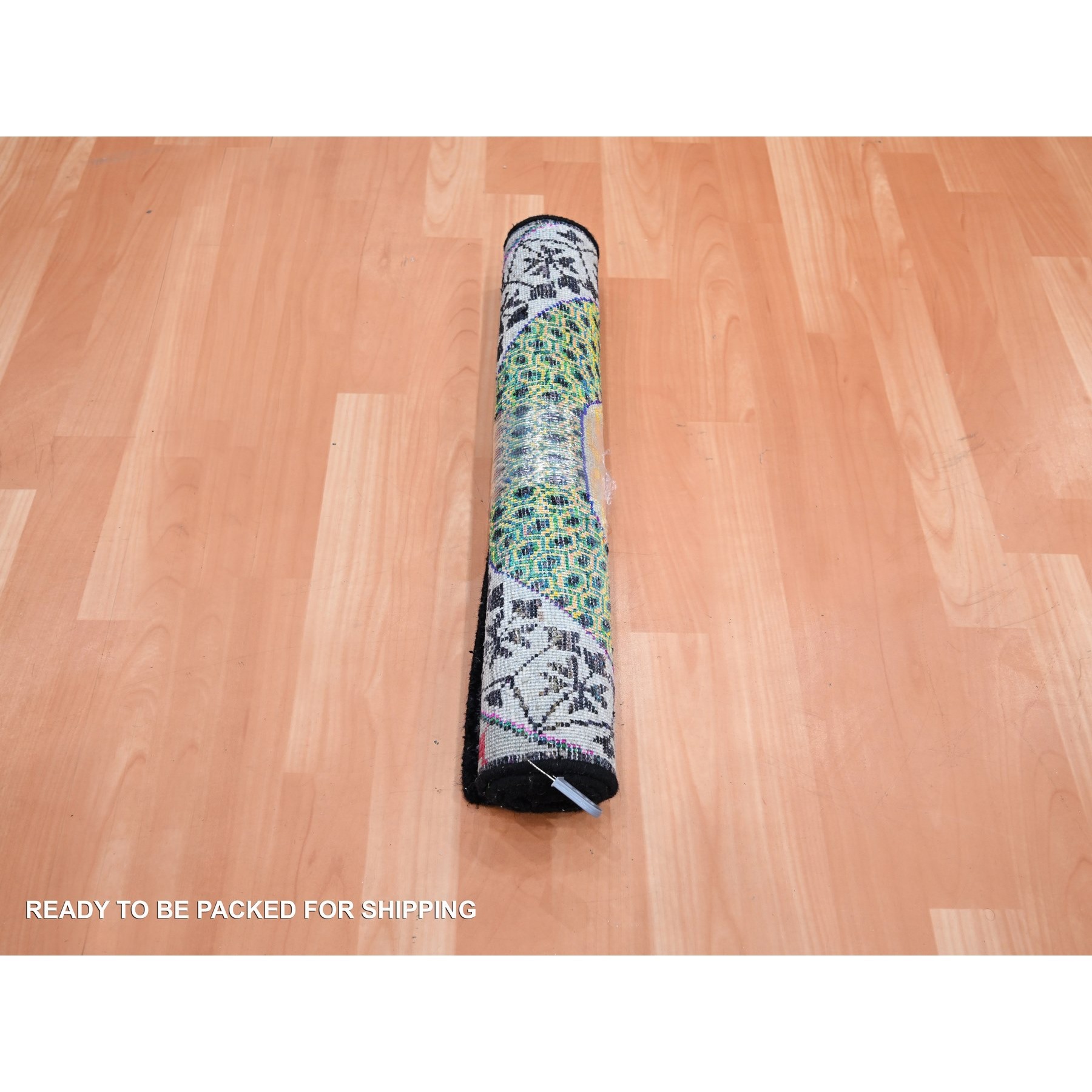 2'x3'4" Pastel Yellow with Pink, Mamluk Design, Sari Silk with Textured Wool, Hand Knotted, Mat, Oriental Rug Sh75557