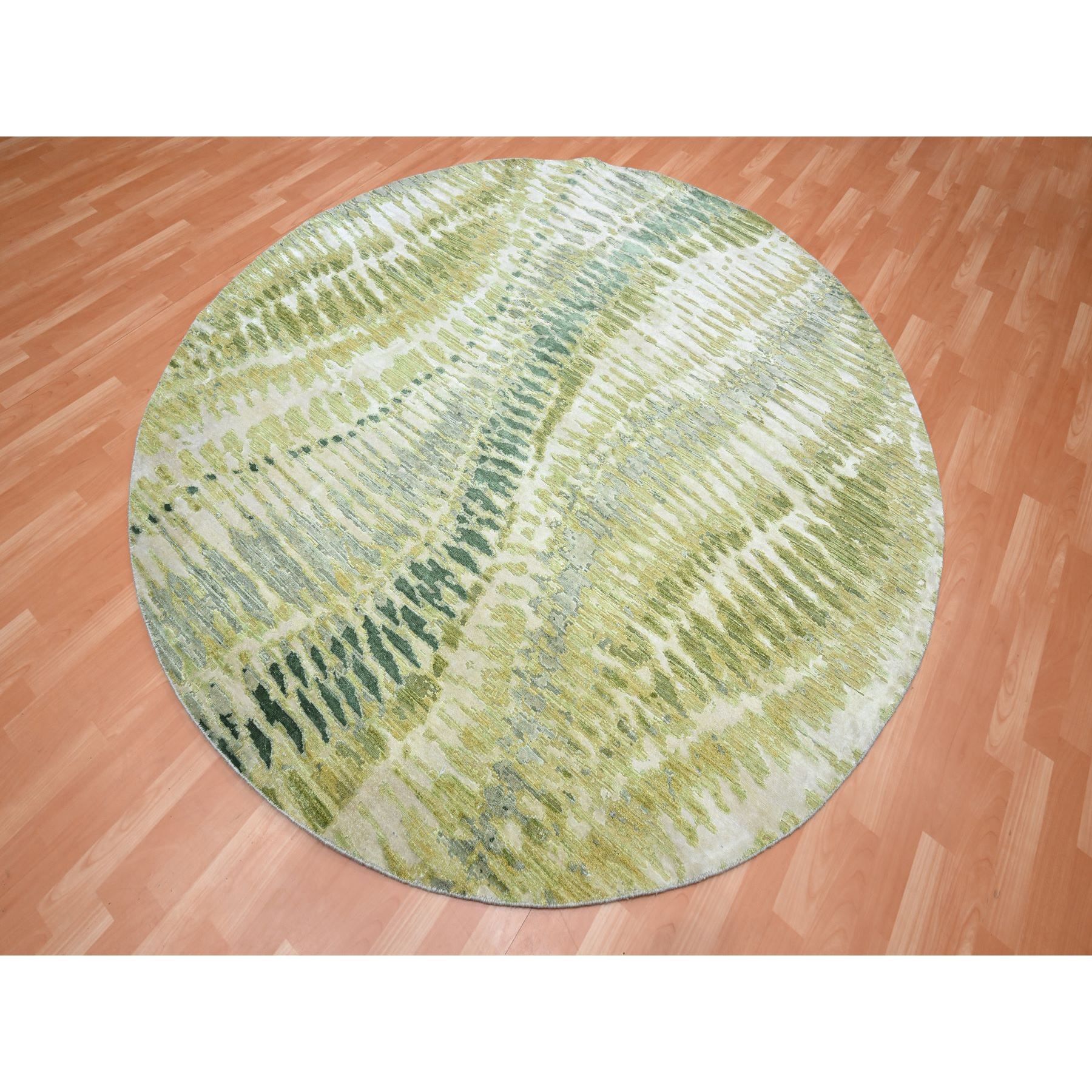 8'x8' Swamp Green, Crocodile Safari Design, 100% Silk, Lush and Plush, Hand Knotted, Round, Oriental Rug Sh75558