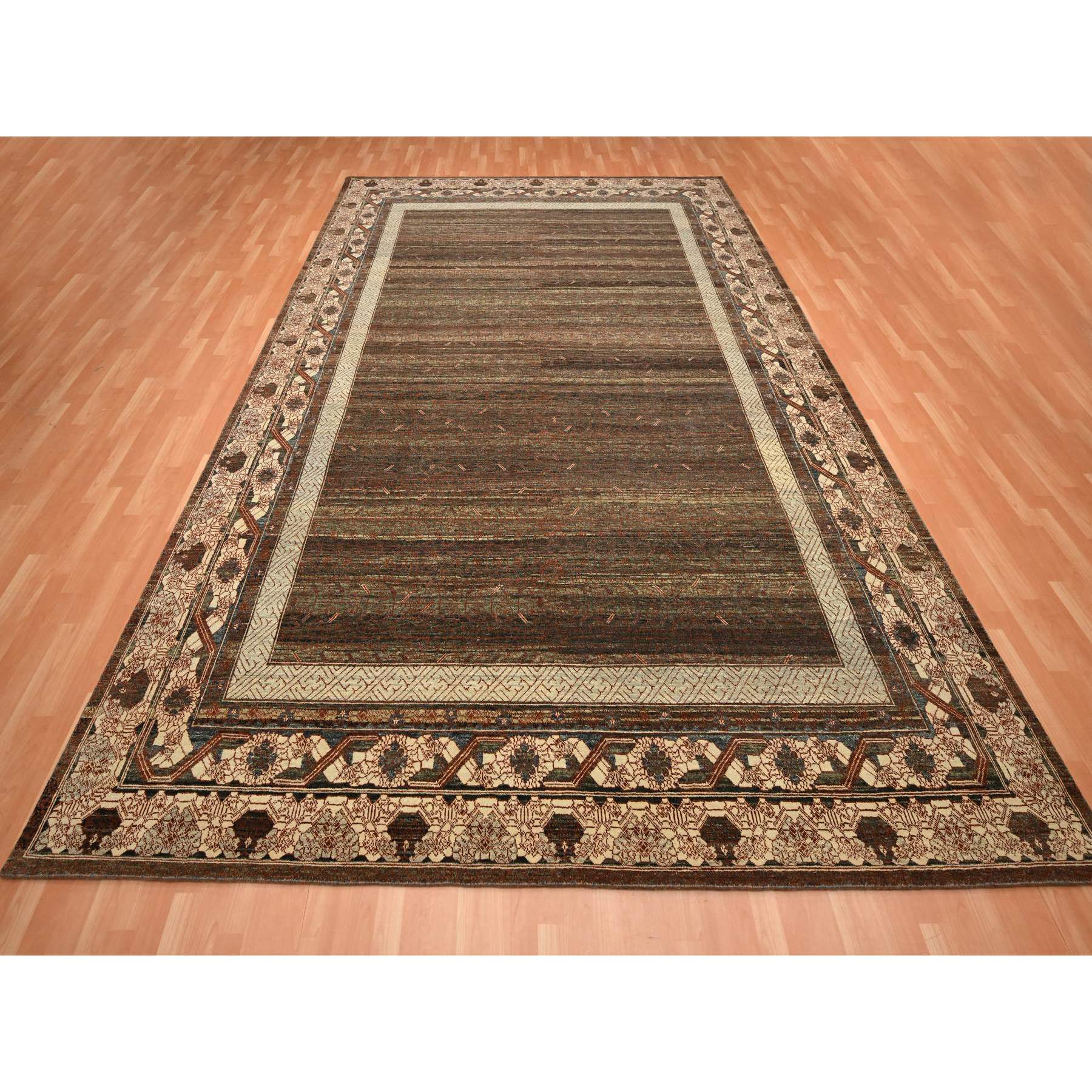 10'x14'3" Shades of Brown, Khotan Influence All Over Intricate Design, Zero Pile, 100% Wool, Hand Knotted, Oriental Rug Sh75562