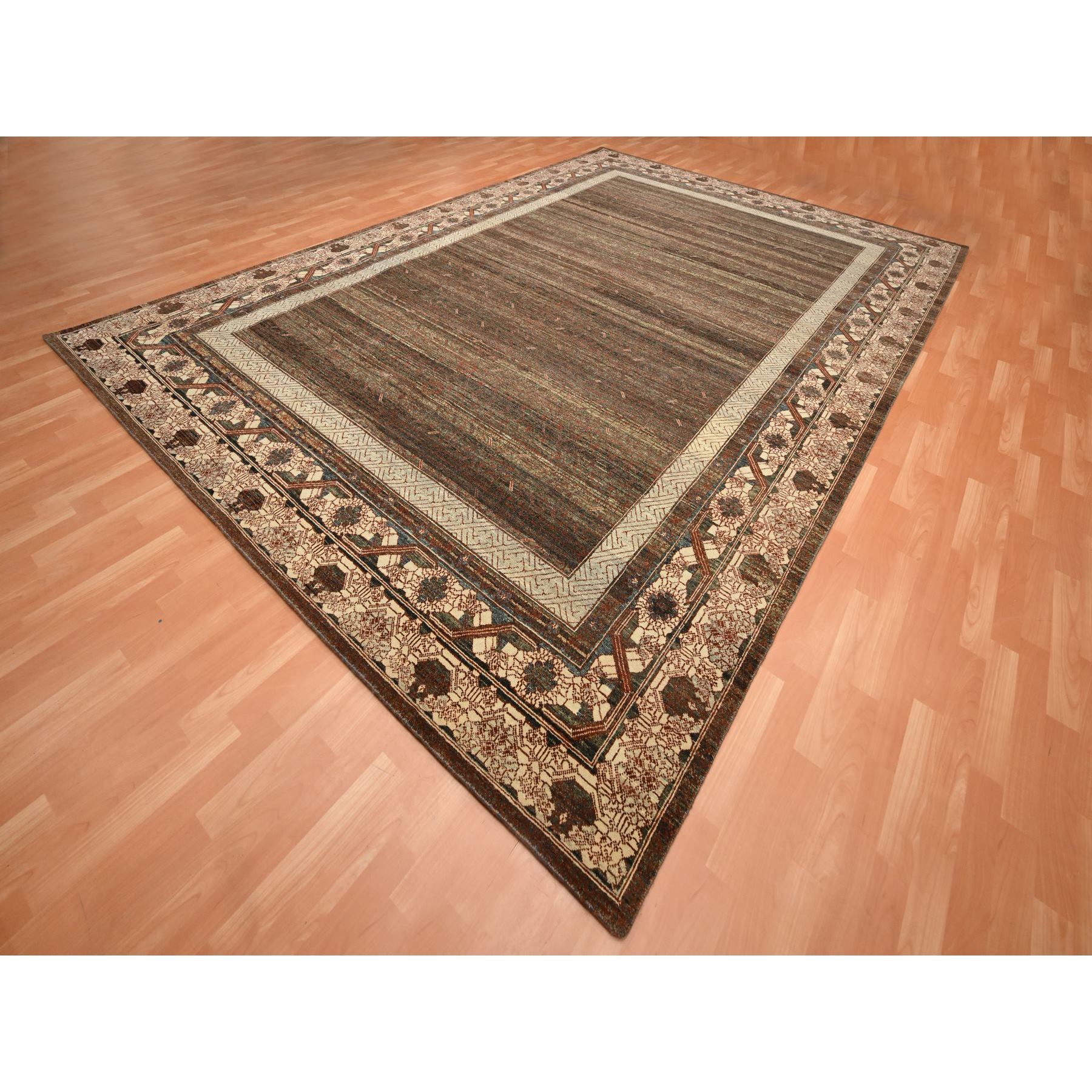 10'x14'3" Shades of Brown, Khotan Influence All Over Intricate Design, Zero Pile, 100% Wool, Hand Knotted, Oriental Rug Sh75562