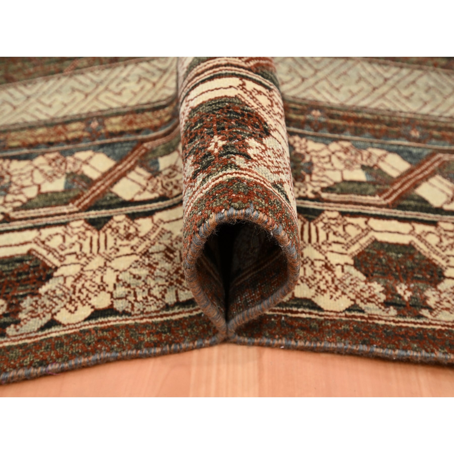 10'x14'3" Shades of Brown, Khotan Influence All Over Intricate Design, Zero Pile, 100% Wool, Hand Knotted, Oriental Rug Sh75562